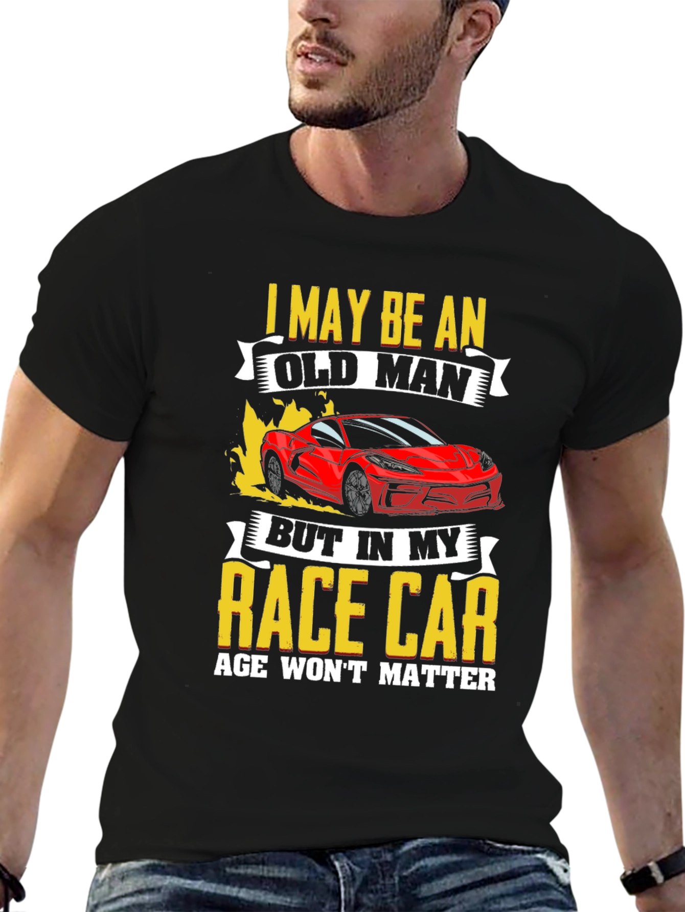 Black Old Man Race Car T-Shirt: Age Won't Matter view 6