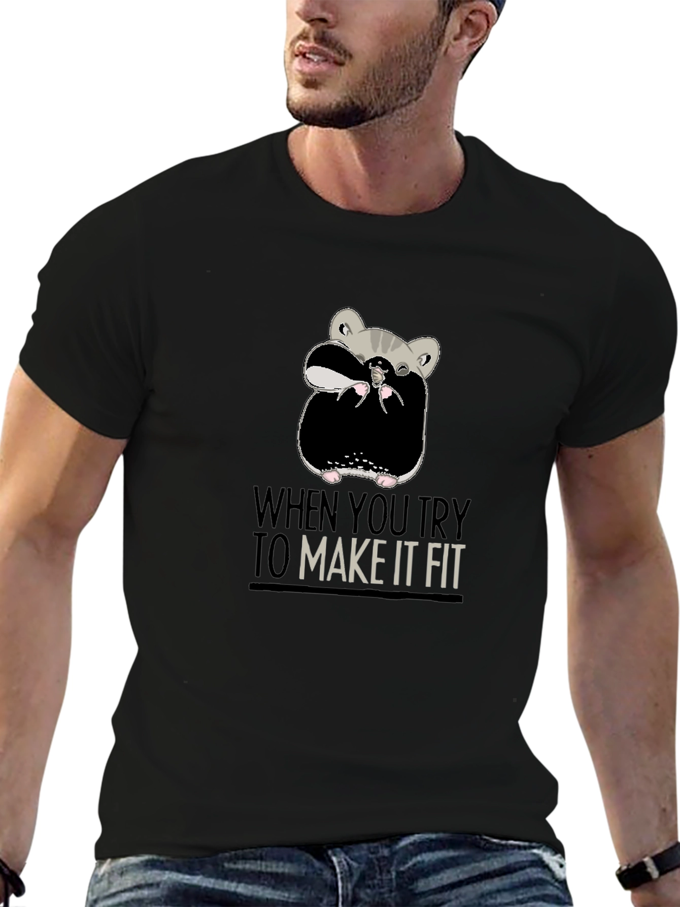 Black Funny Hamster T-Shirt - Make It Fit view 6