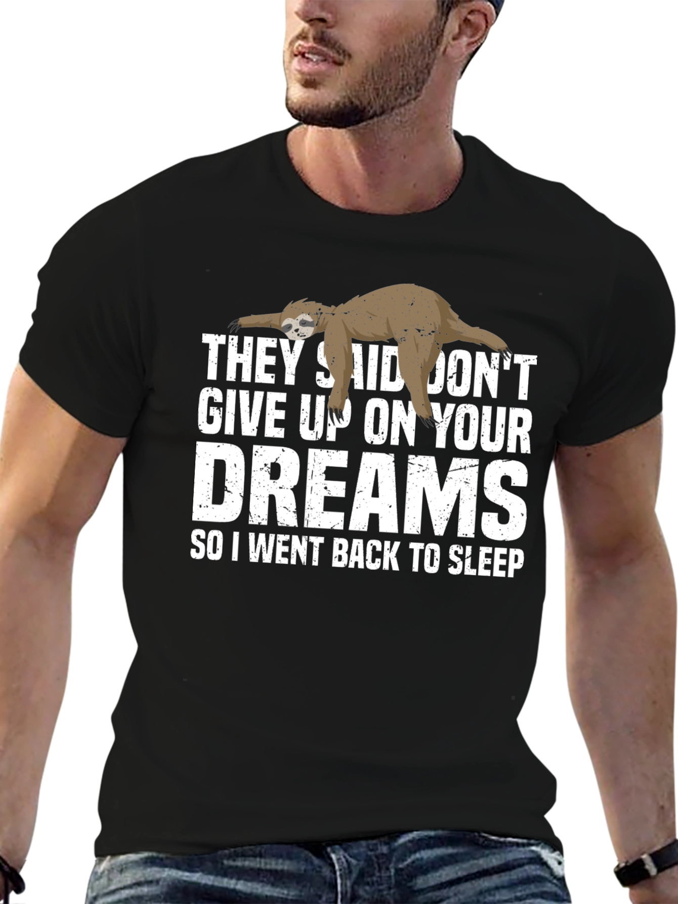 Black Funny Sloth Dreams T-Shirt - Soft Cotton Tee view 6
