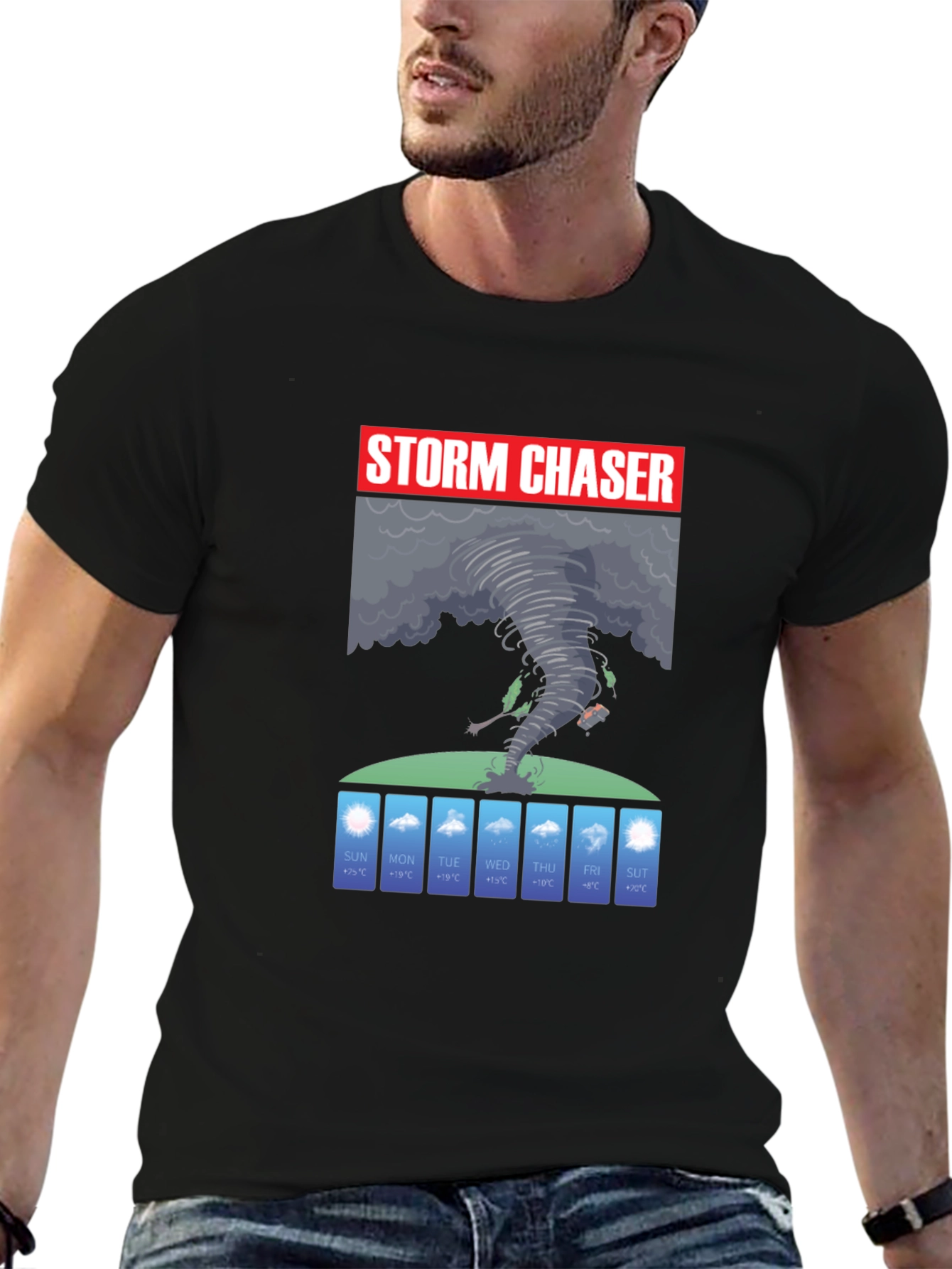 Black Storm Chaser Graphic T-Shirt - Weather Forecast Design view 6