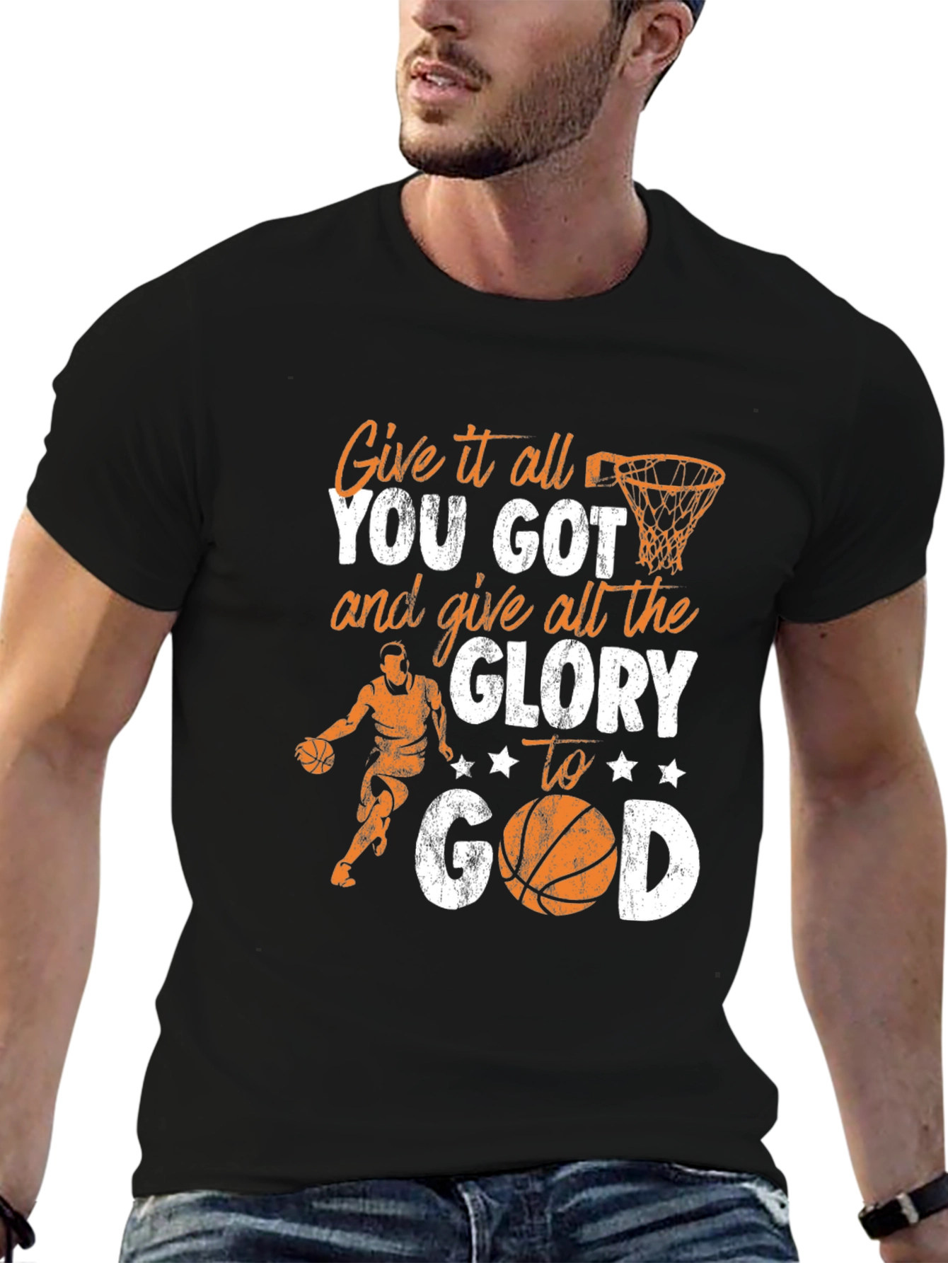 Black Give All the Glory to God Basketball T-Shirt view 6