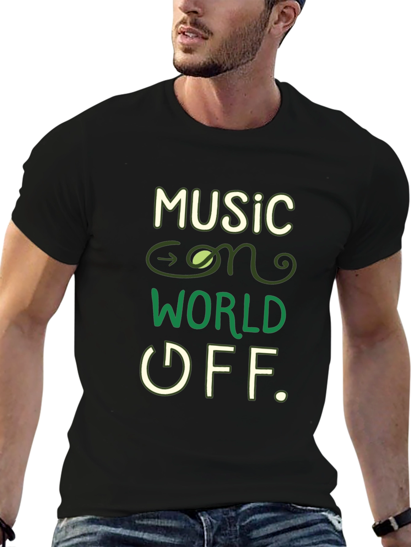 Black Music On, World Off T-Shirt - Black view 6
