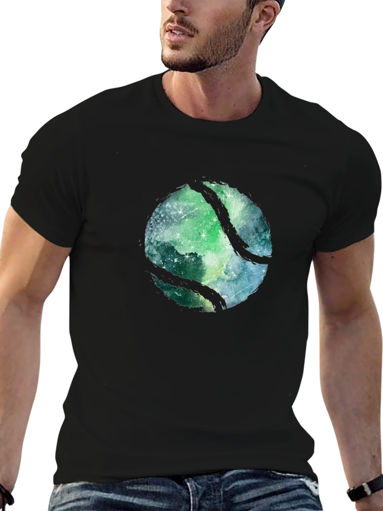 Black Cosmic Tennis Ball Black T-Shirt view 6