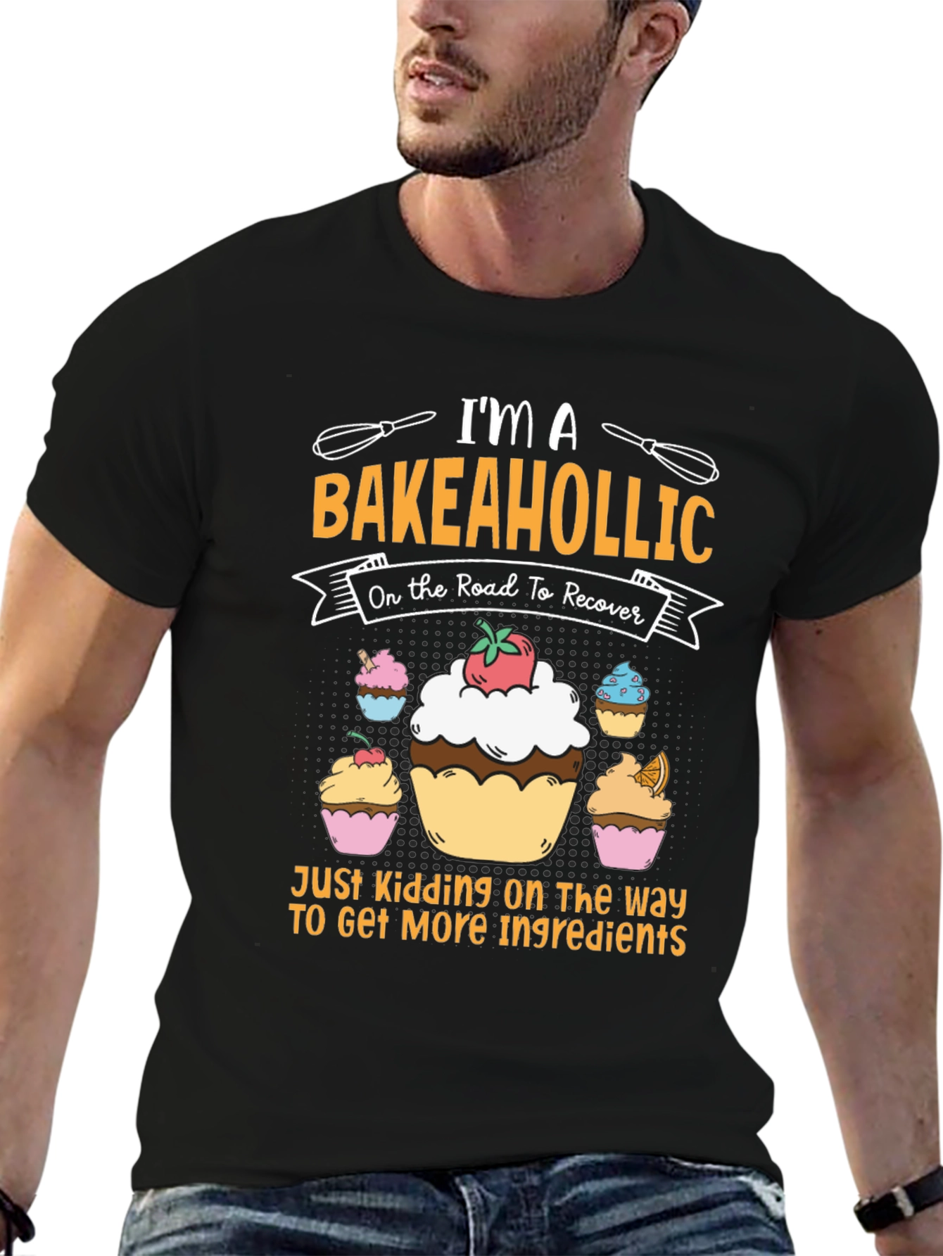 Black Bakeaholic T-Shirt - Funny Baking Lover Tee view 6