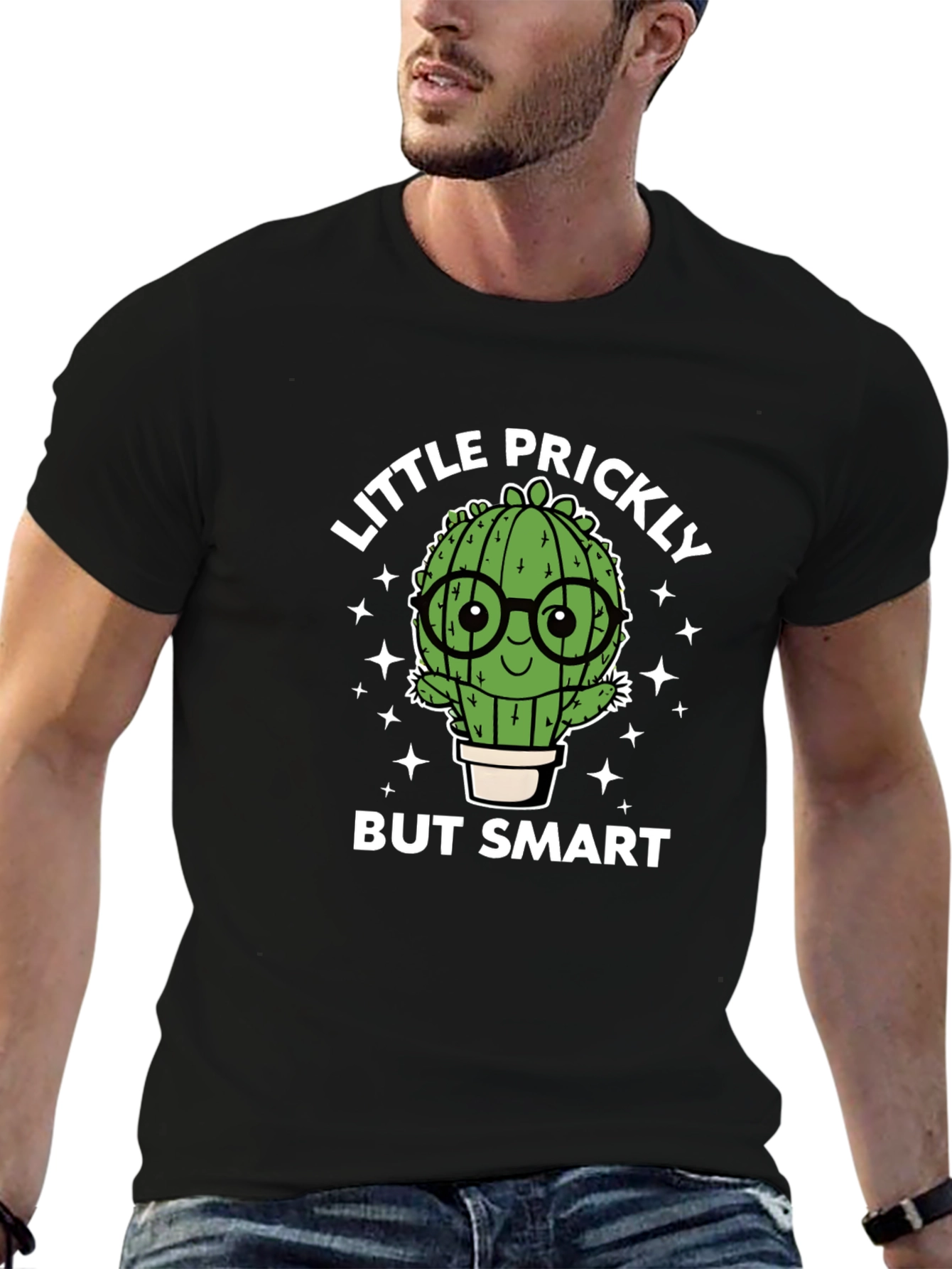 Black Little Prickly But Smart Cactus Graphic Tee view 6