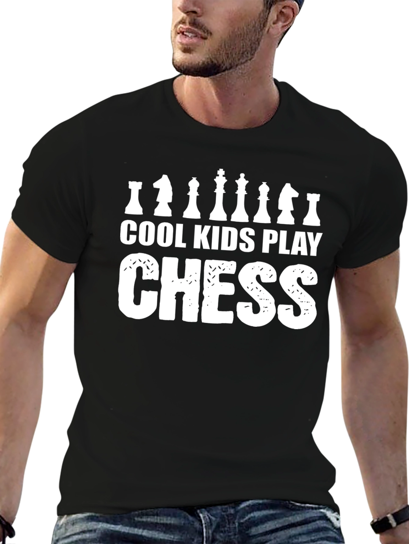 Black Cool Kids Play Chess Graphic Tee view 6