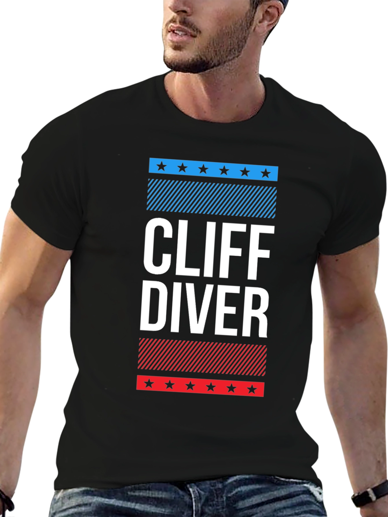 Black Cliff Diver Graphic Tee - Patriotic Design view 6