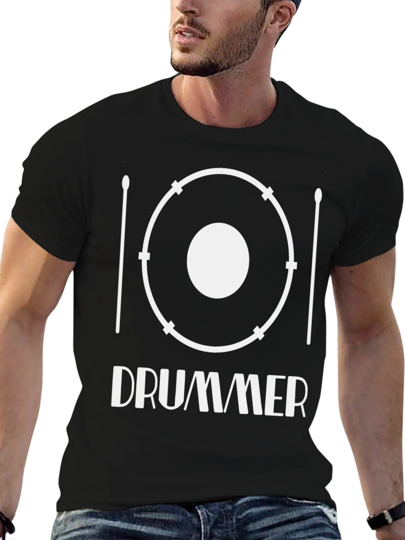 Black Drummer Graphic T-Shirt - Black Cotton Tee view 6