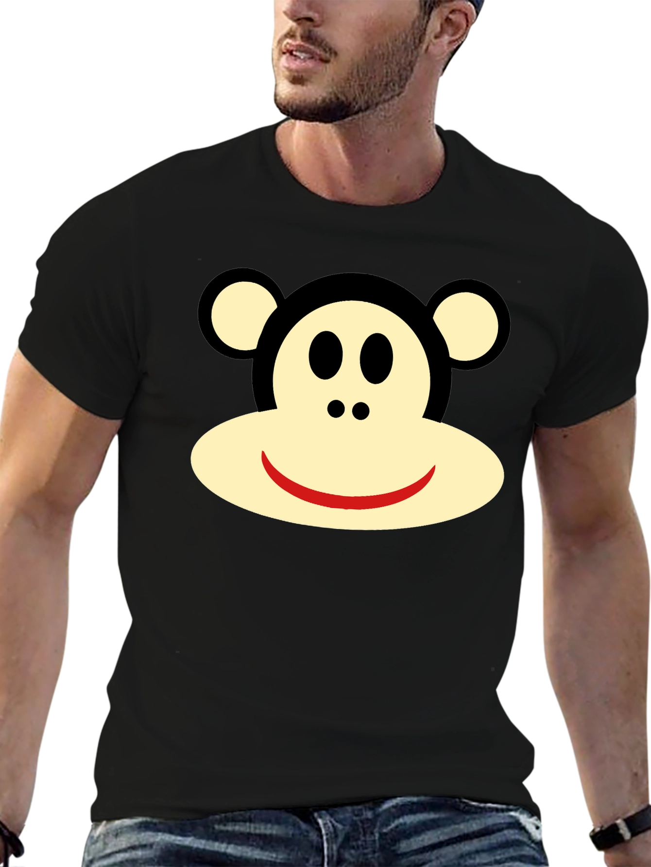 Black Sock Monkey Black Tee - Classic Cartoon view 6