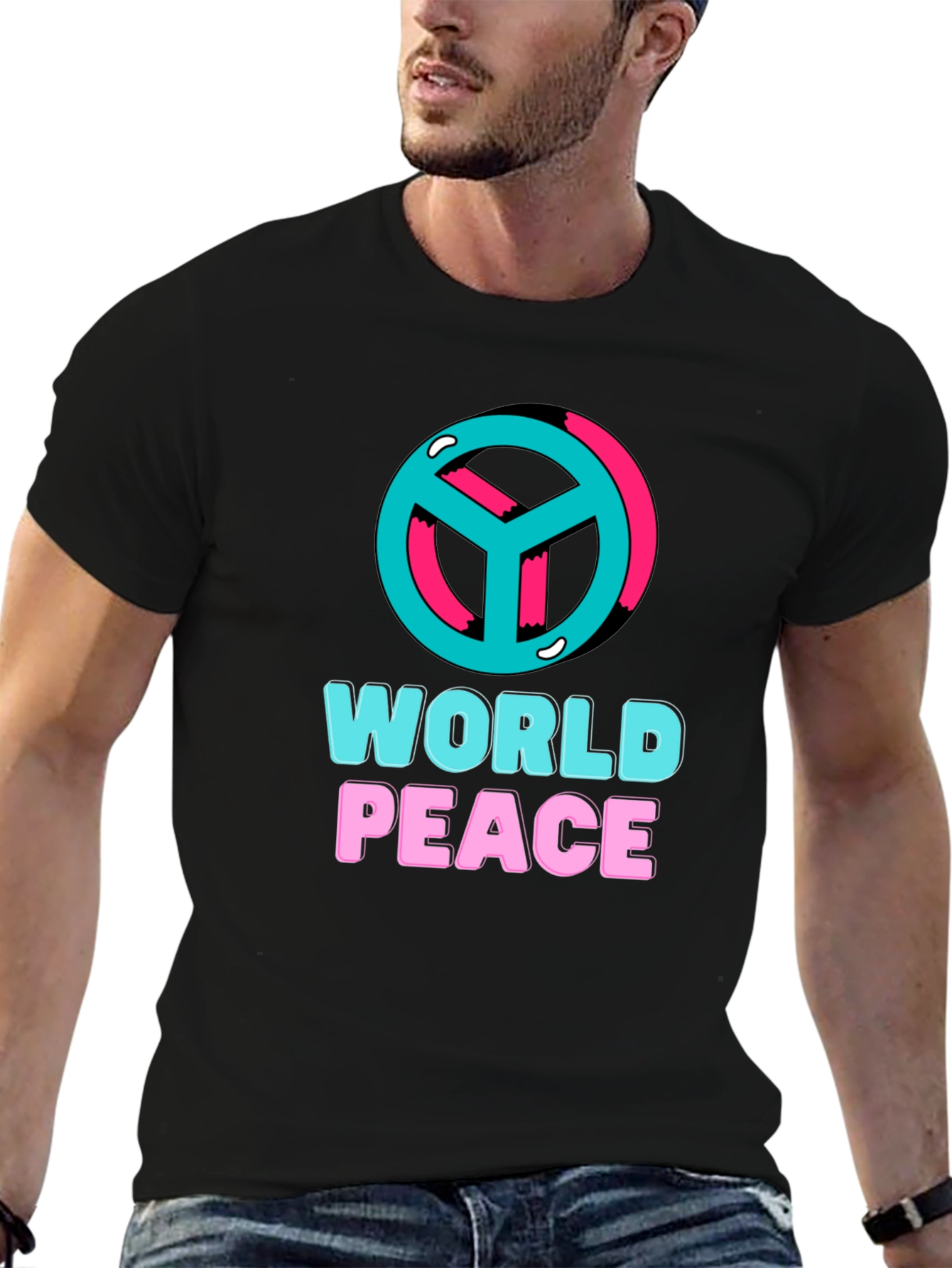 Black World Peace Graphic T-Shirt - Black view 6