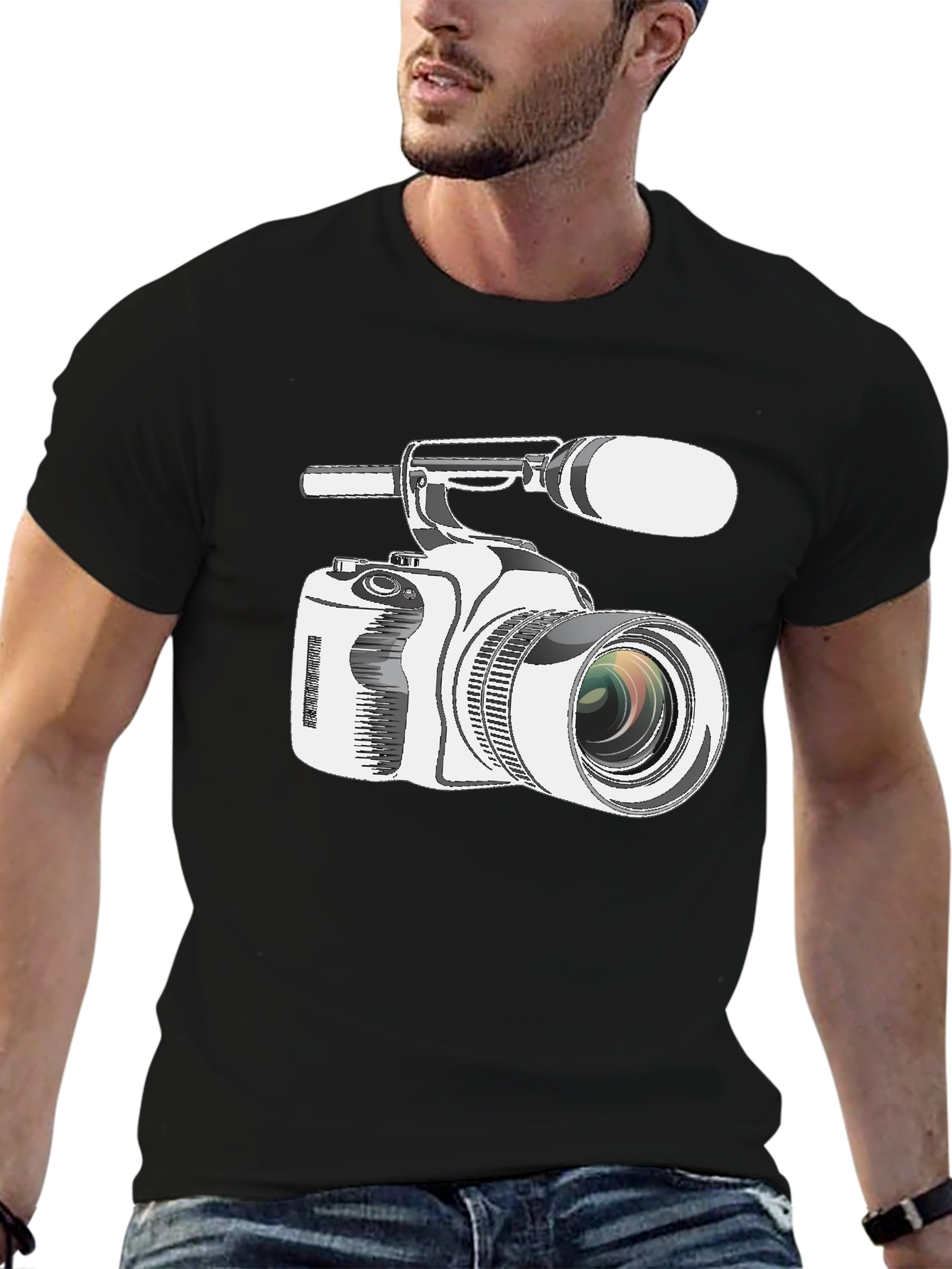 Black Retro Camcorder Graphic Tee - Black Cotton view 6