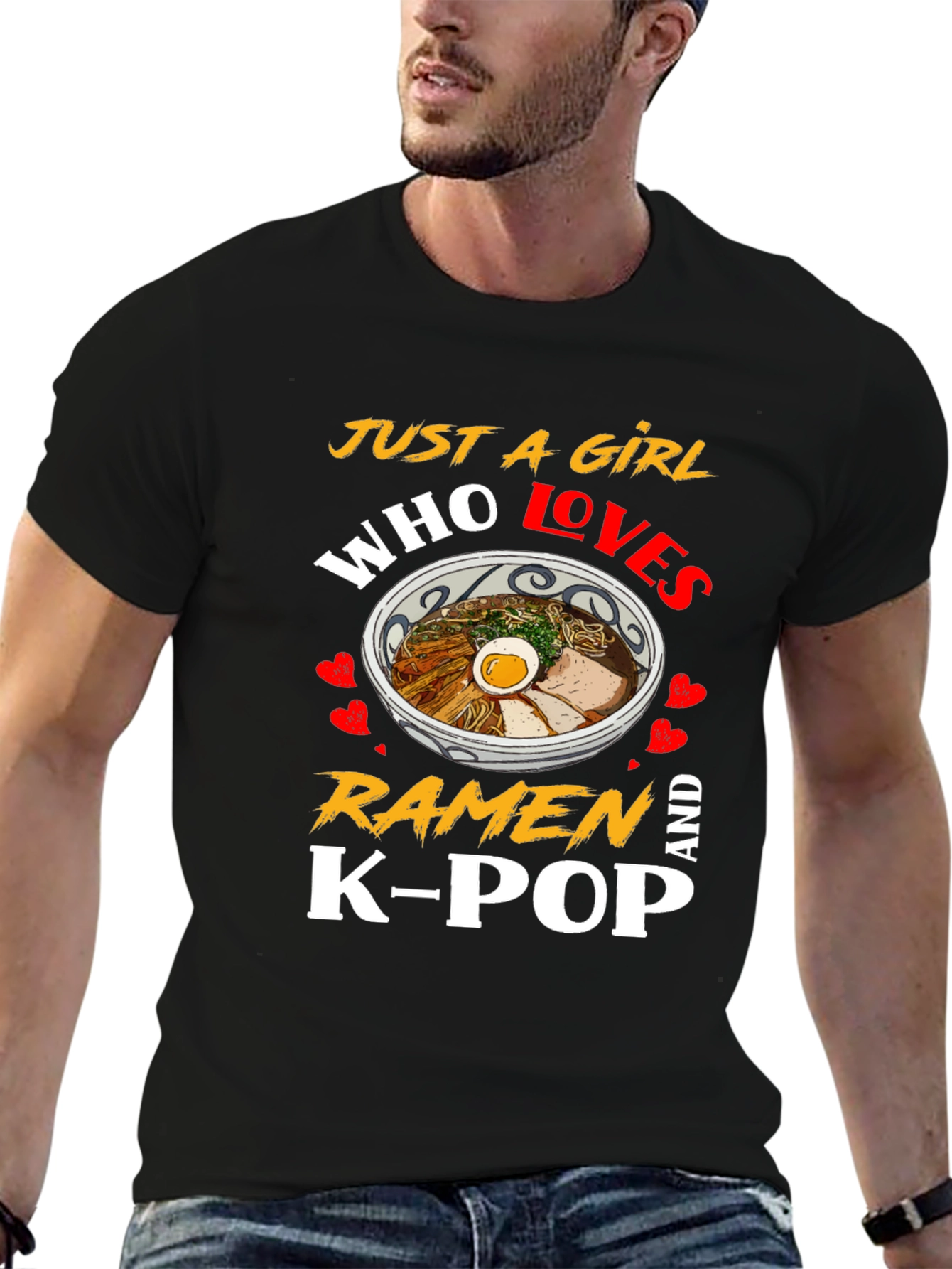 Black Just A Girl Who Loves Ramen And K-Pop Black T-Shirt view 6