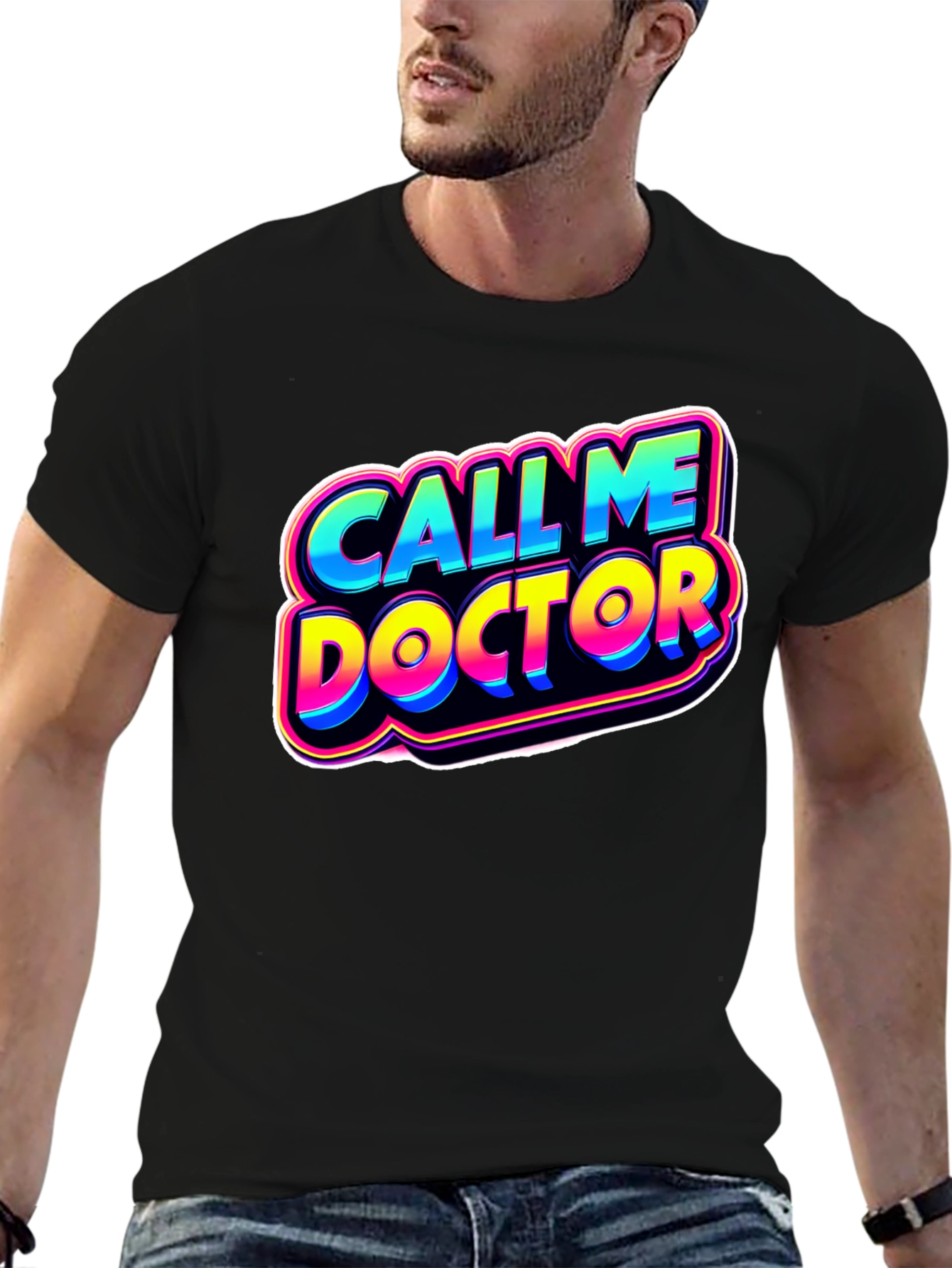 Black Call Me Doctor Graphic Tee - Novelty Humor Shirt view 6