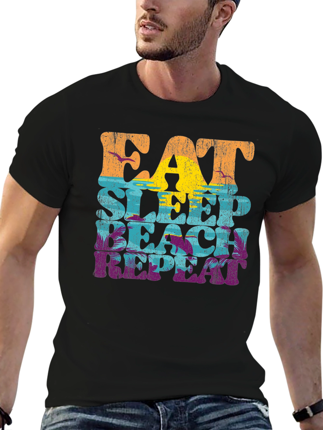 Black Eat Sleep Beach Repeat Graphic T-Shirt view 6