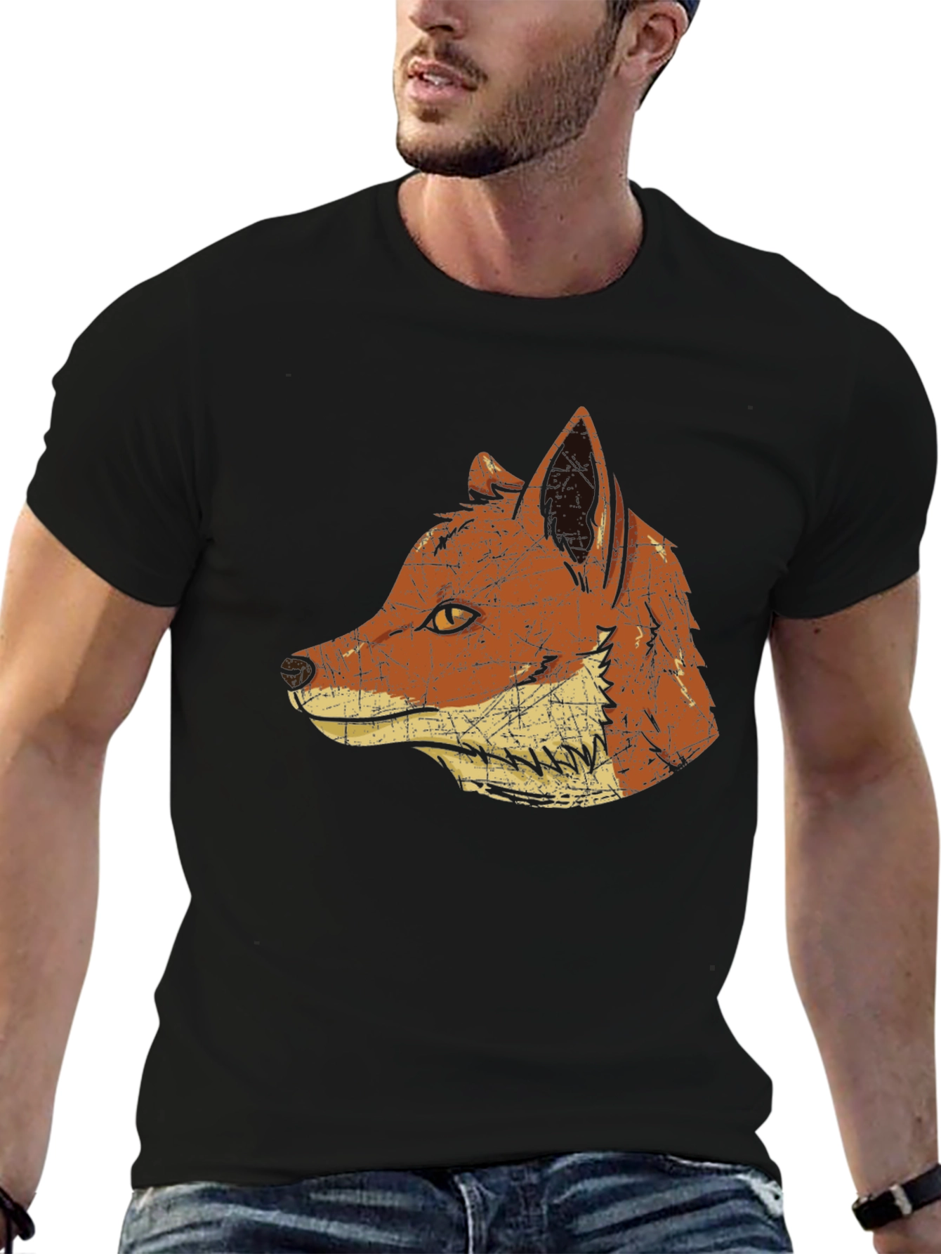 Black Vintage Fox Graphic Tee - Stylish Animal Print T-Shirt view 6