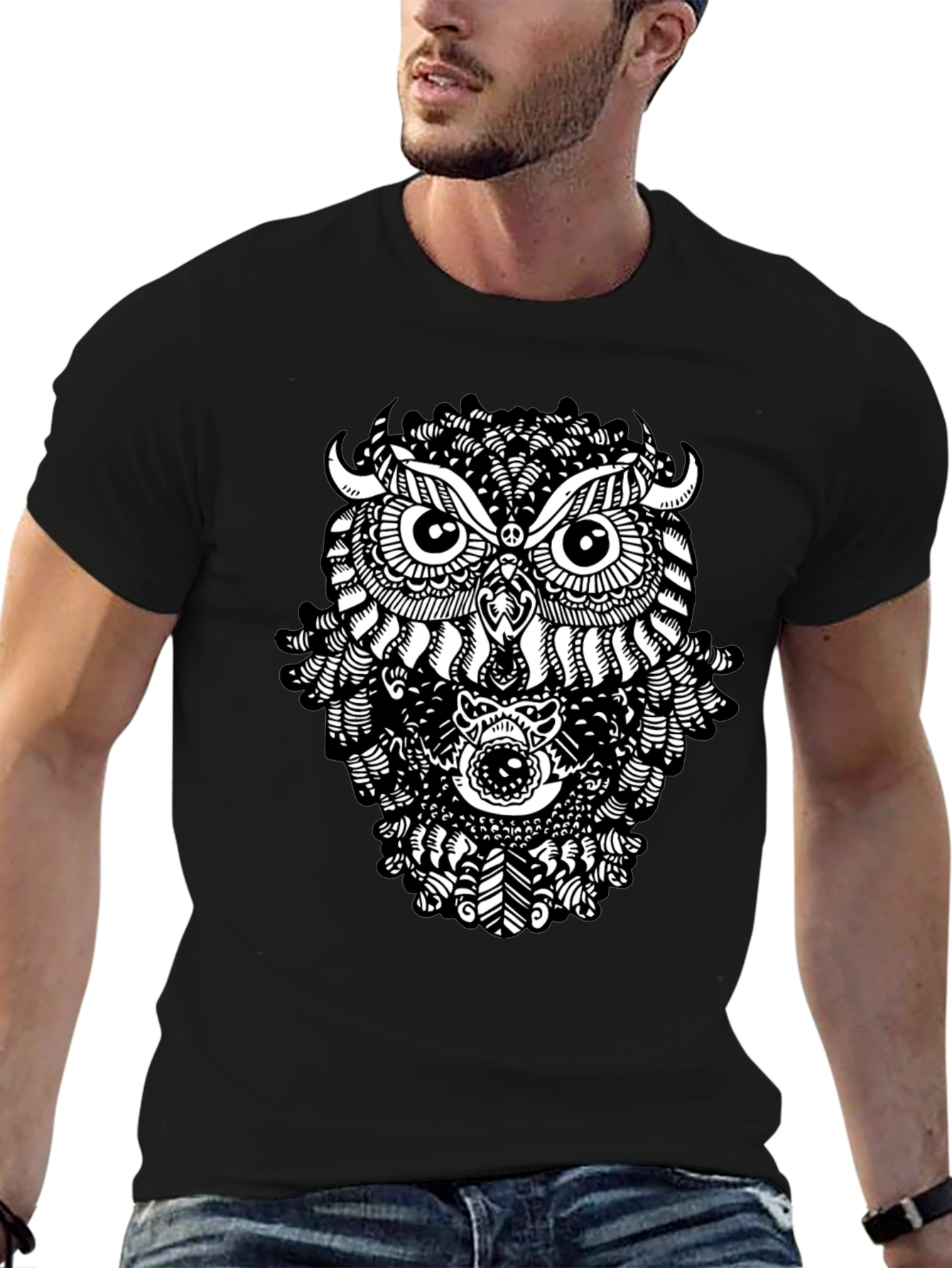 Black Black Owl Graphic T-Shirt - Unique Design view 6