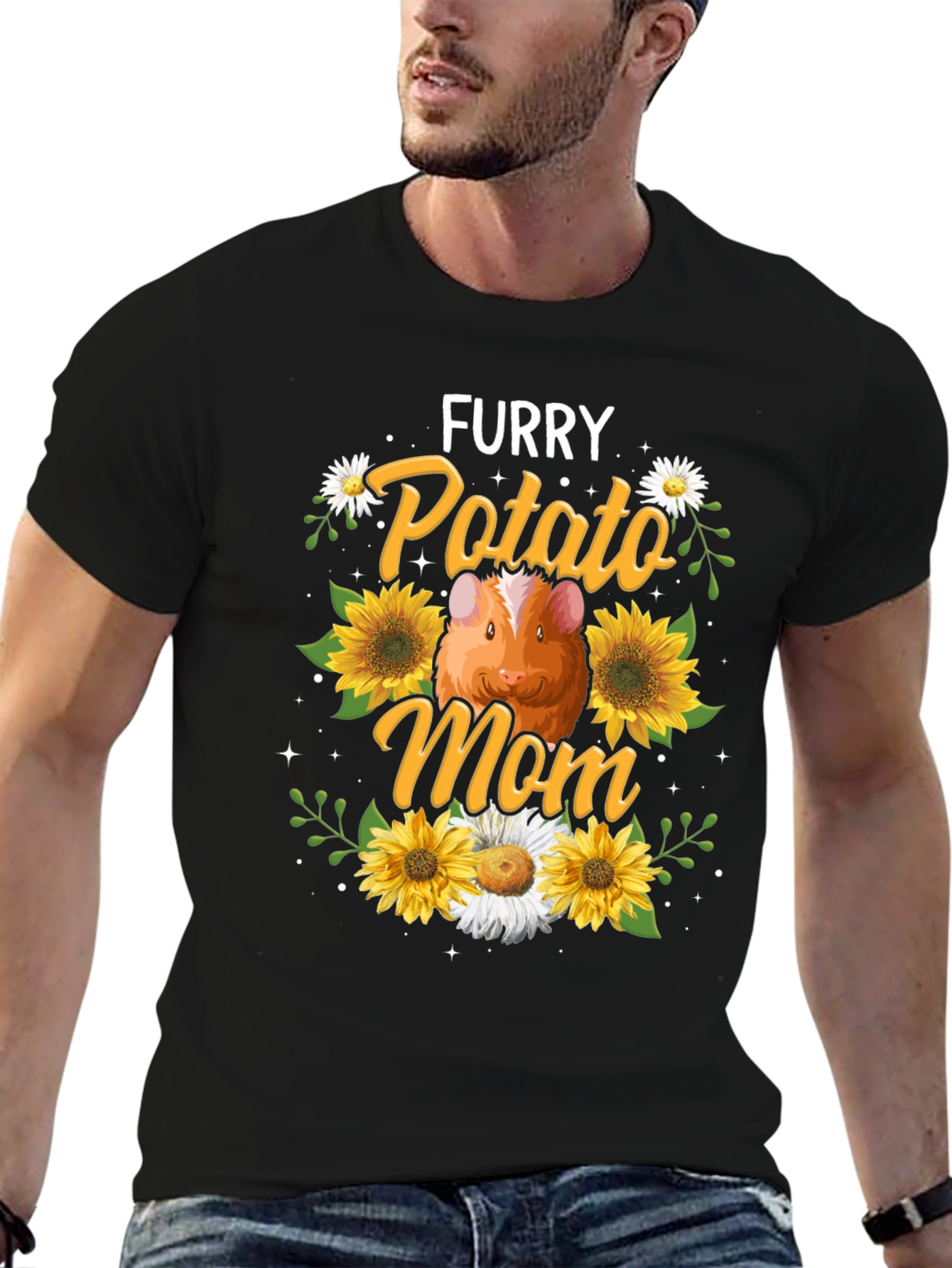 Black Furry Potato Mom Graphic T-Shirt view 6