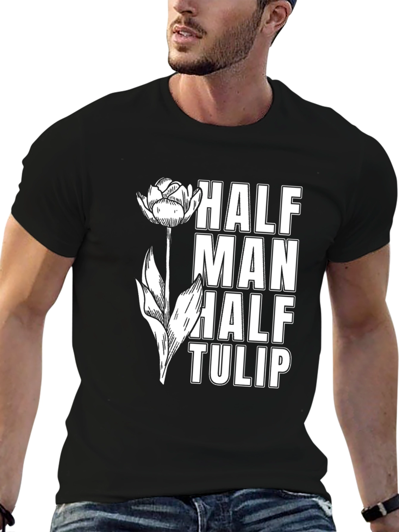 Black Half Man Half Tulip Graphic T-Shirt view 6