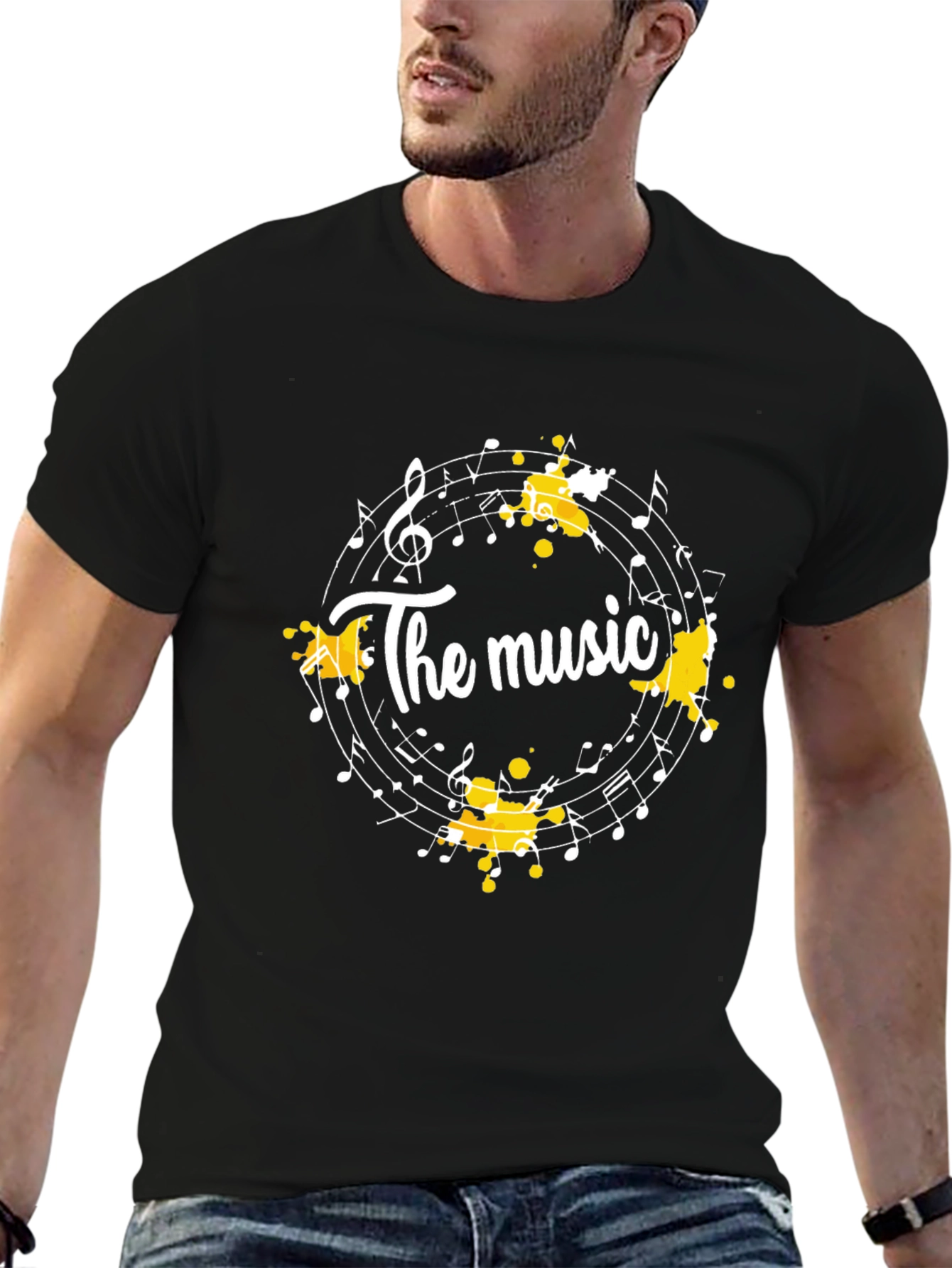 Black The Music Notes T-Shirt - Black Cotton Tee view 6