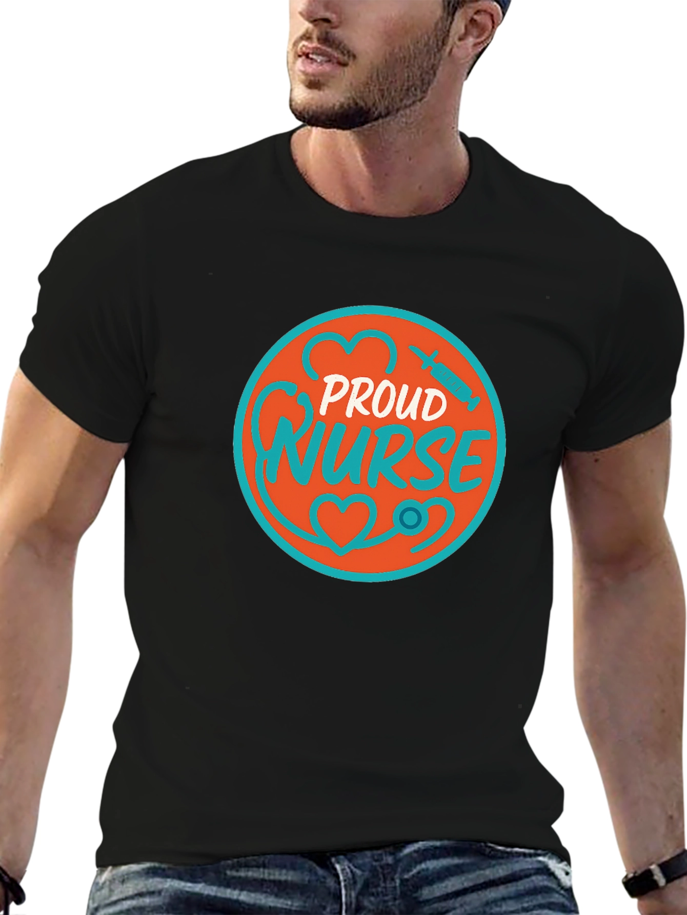 Black Proud Nurse Graphic T-Shirt - Medical Profession Apparel view 6