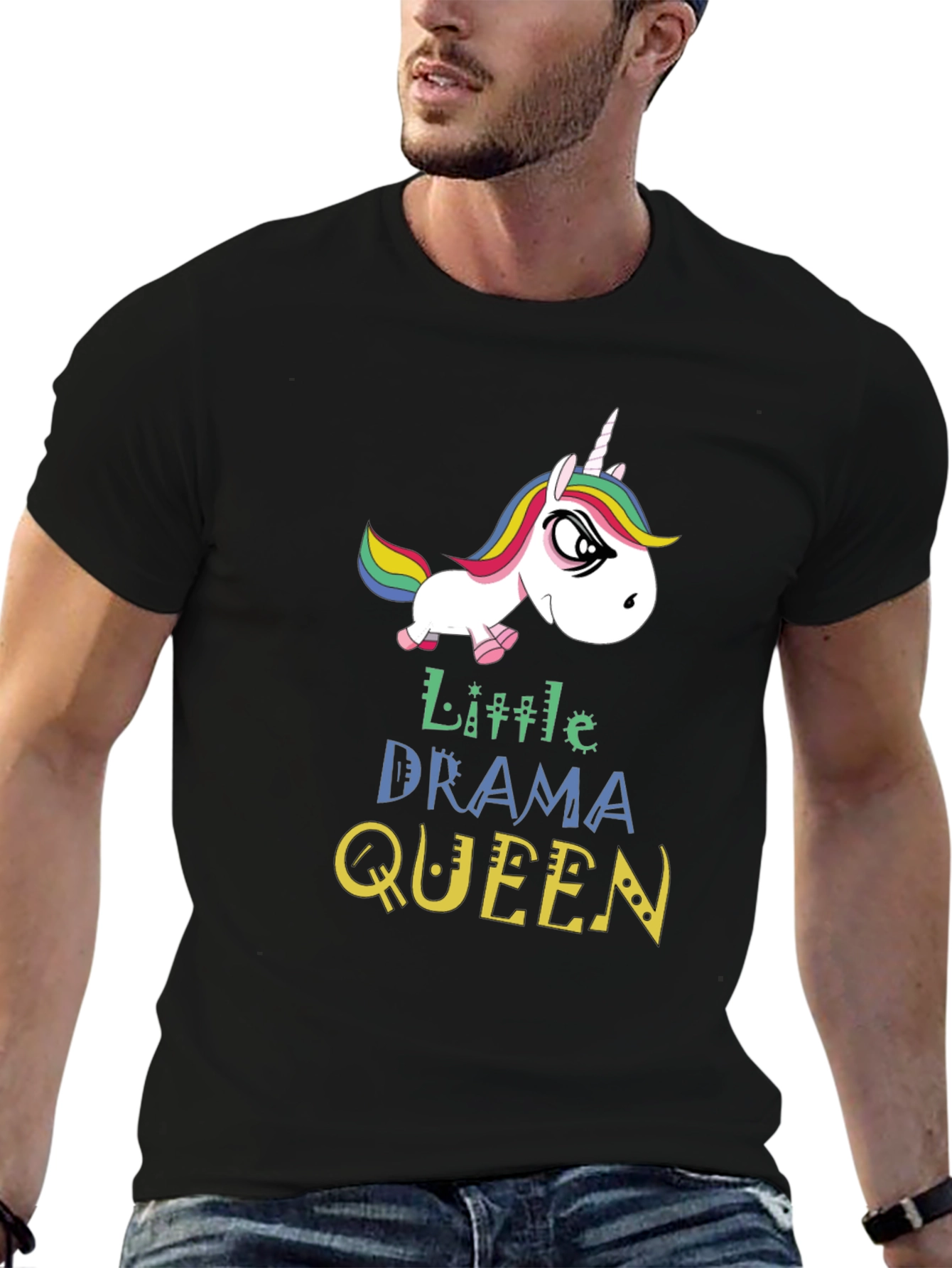Black Little Drama Queen Unicorn Graphic T-Shirt view 6