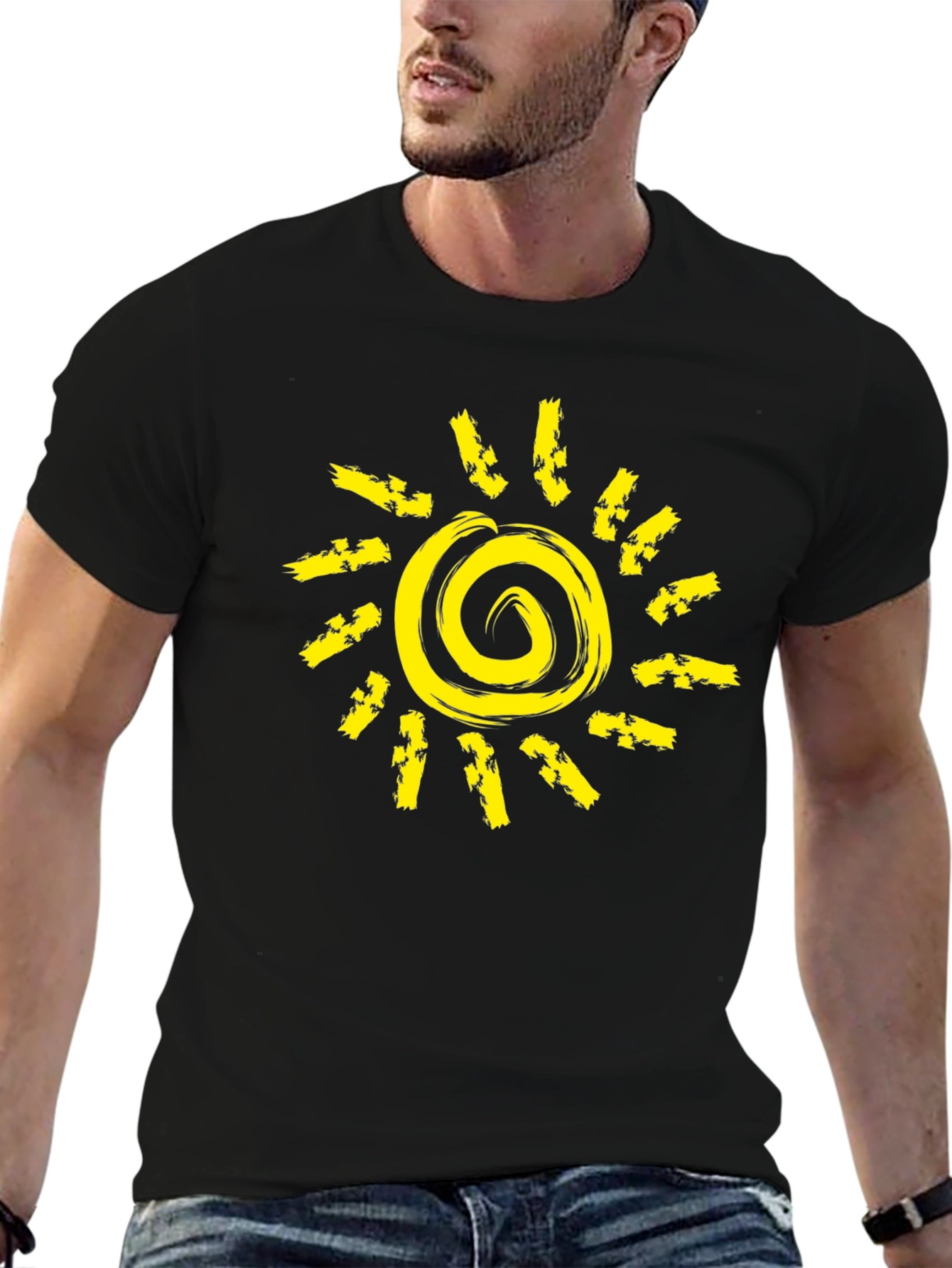 Black Sunshine Graphic Tee - Black Cotton Crew Neck T-Shirt view 6