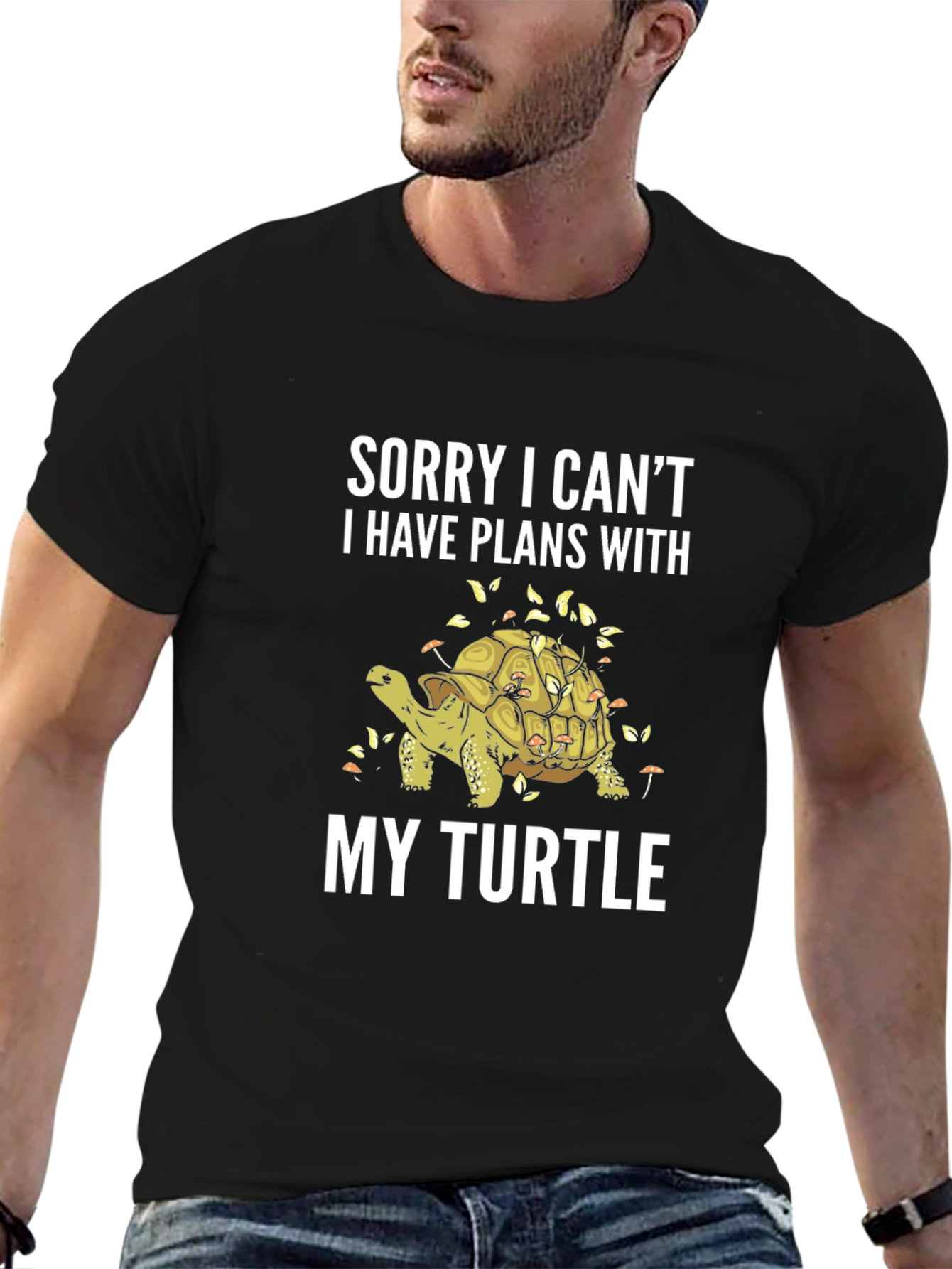 Black Sorry Plans With My Turtle Graphic Tee view 6