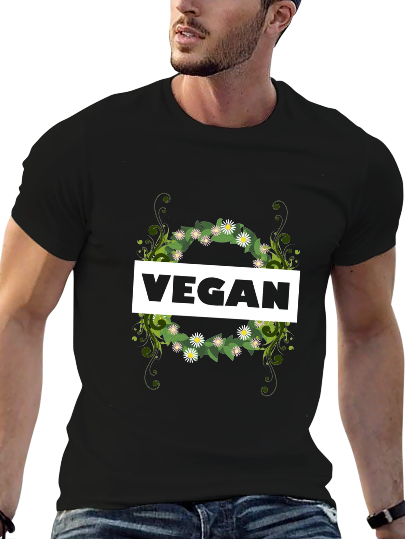 Black Vegan Floral Wreath Tee view 6