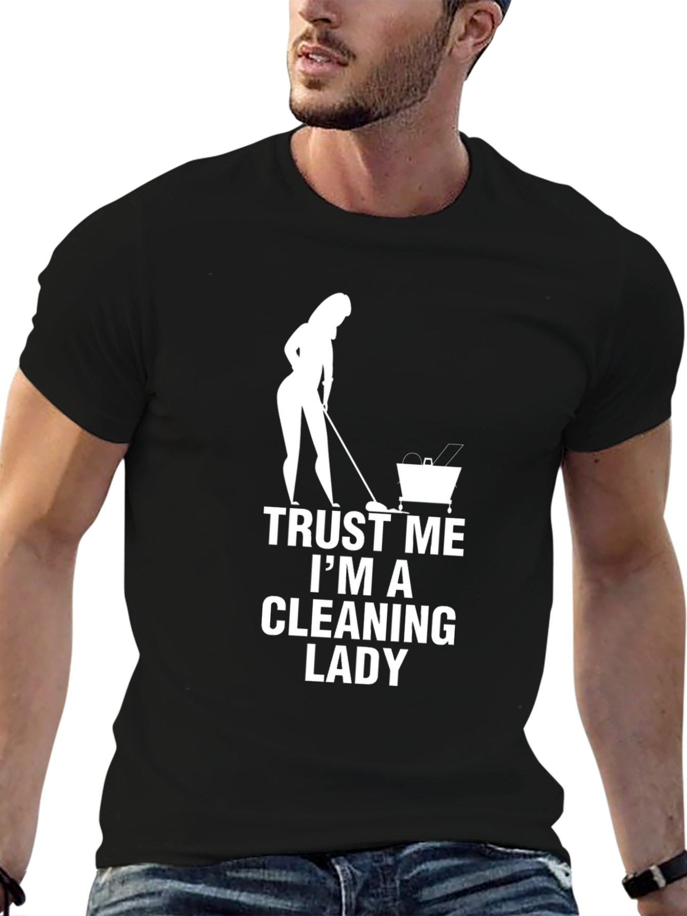 Black Trust Me I'm A Cleaning Lady T-Shirt view 6