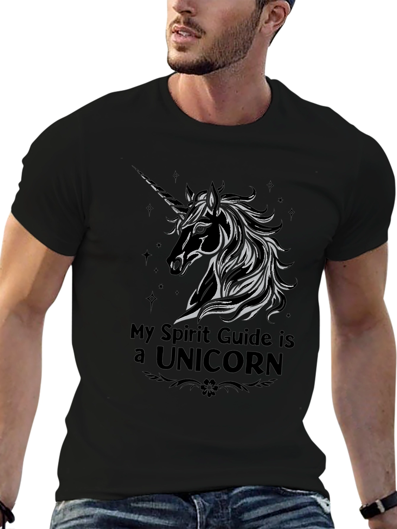 Black My Spirit Guide is a Unicorn Graphic T-Shirt view 6