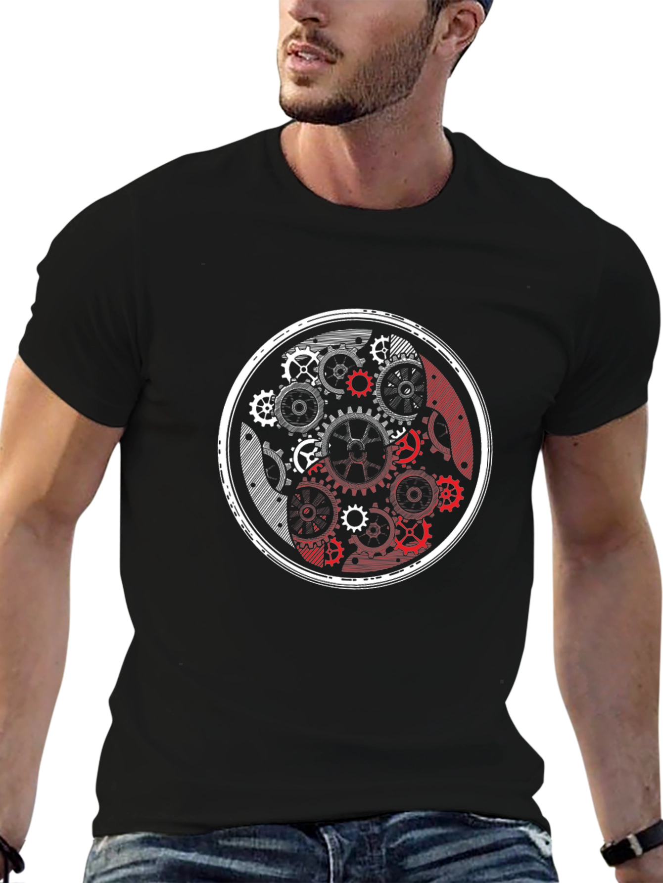 Black Yin Yang Gears Black Graphic Tee view 6