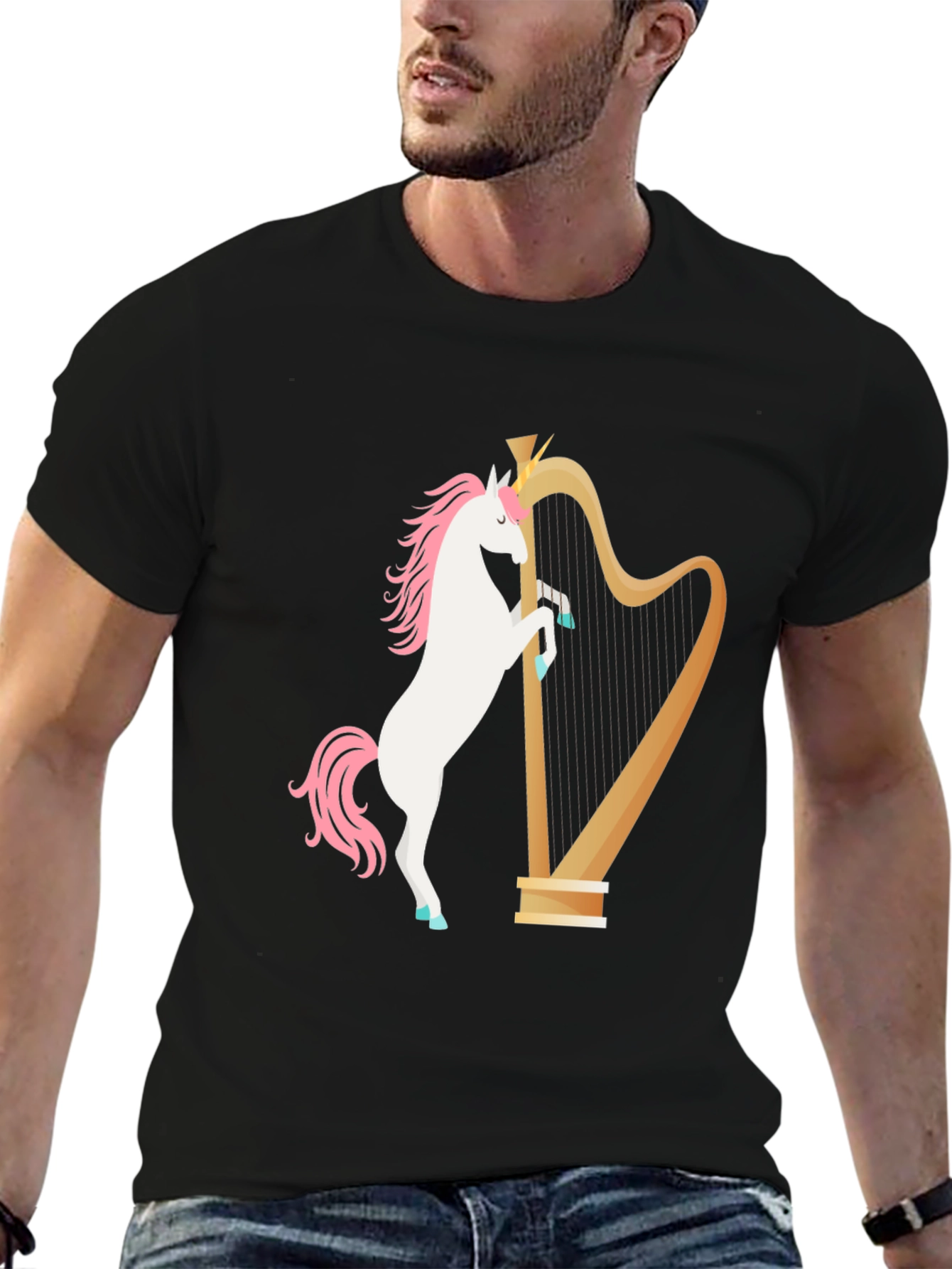 Black Unicorn Harp Graphic Tee - Black view 6