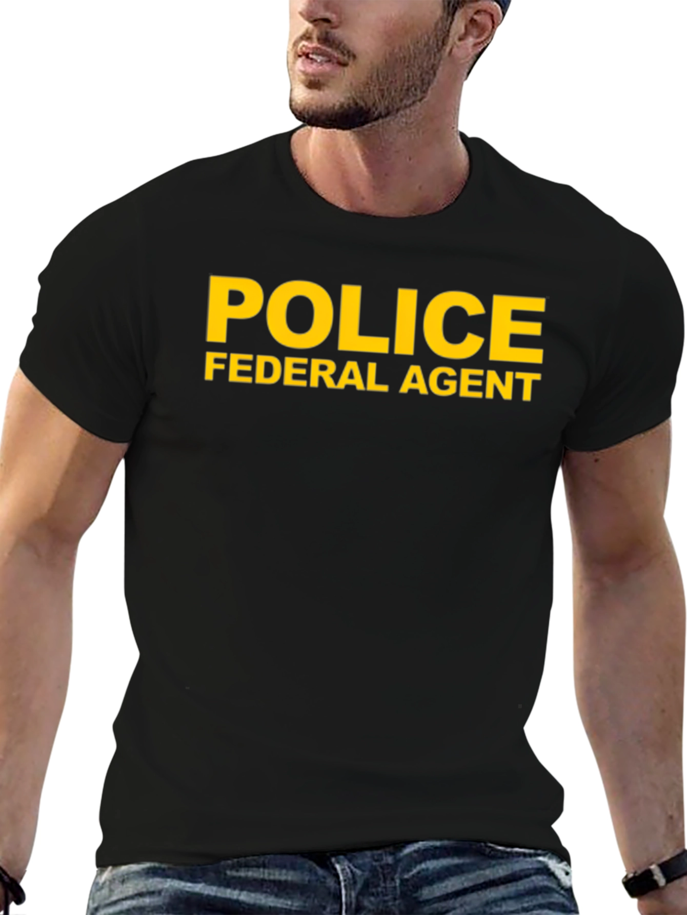 Black Federal Agent Police T-Shirt view 6