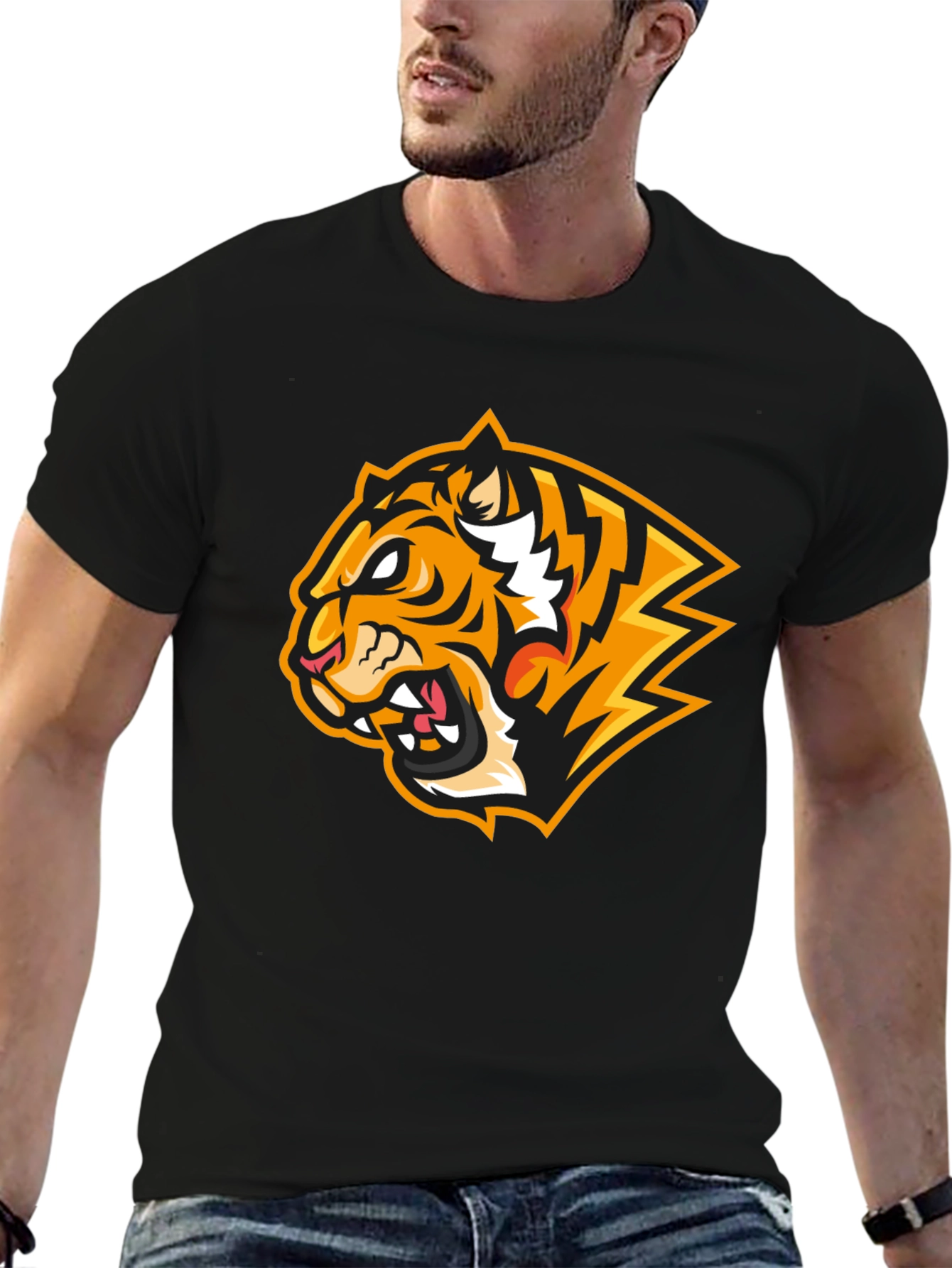 Black Fierce Tiger Graphic Print Black T-Shirt view 6
