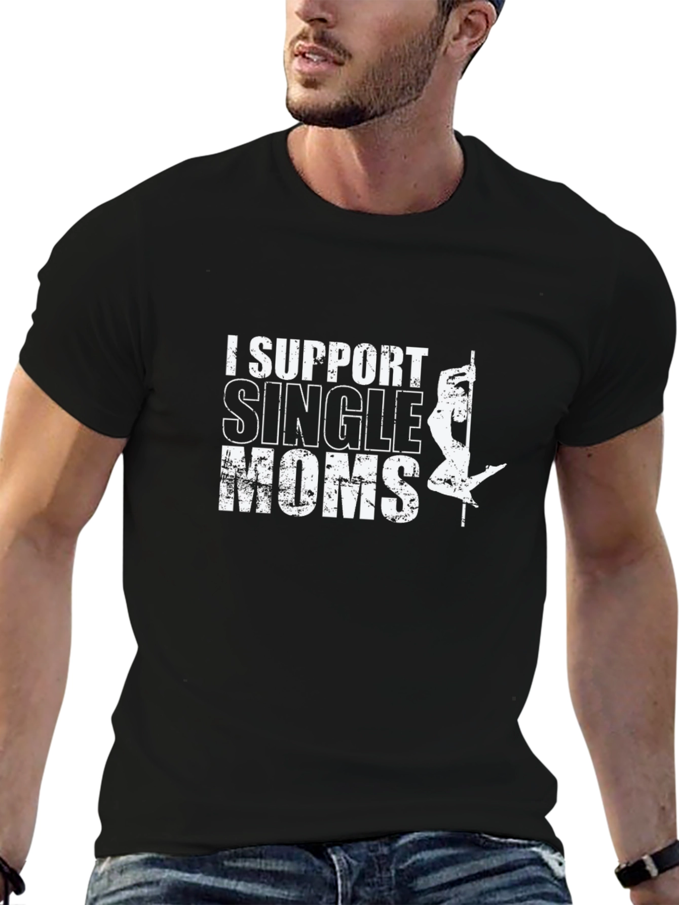 Black I Support Single Moms Black Graphic Tee view 6