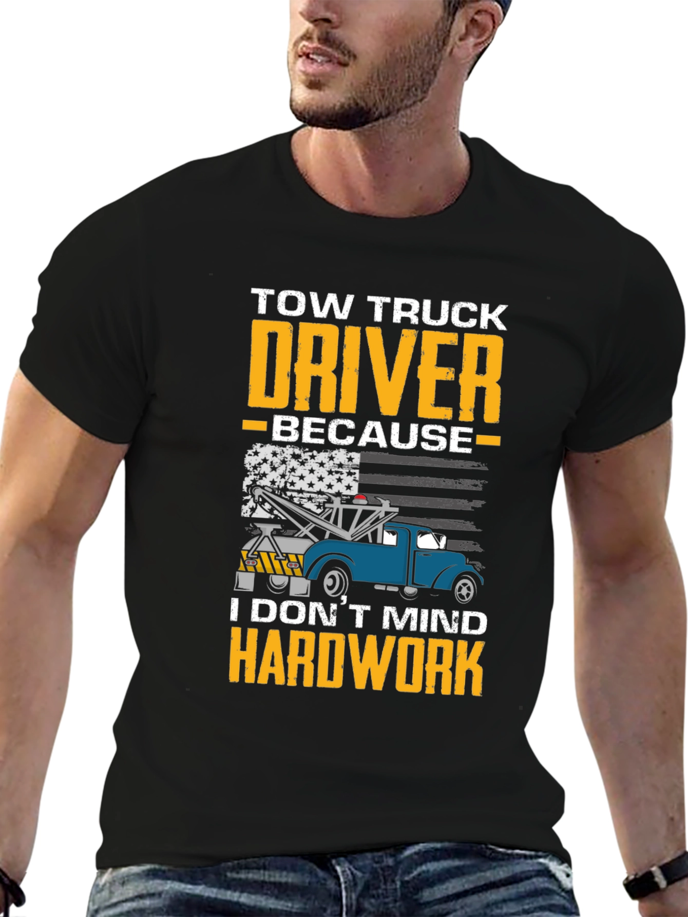 Black Tow Truck Driver Hardwork Graphic T-Shirt view 6