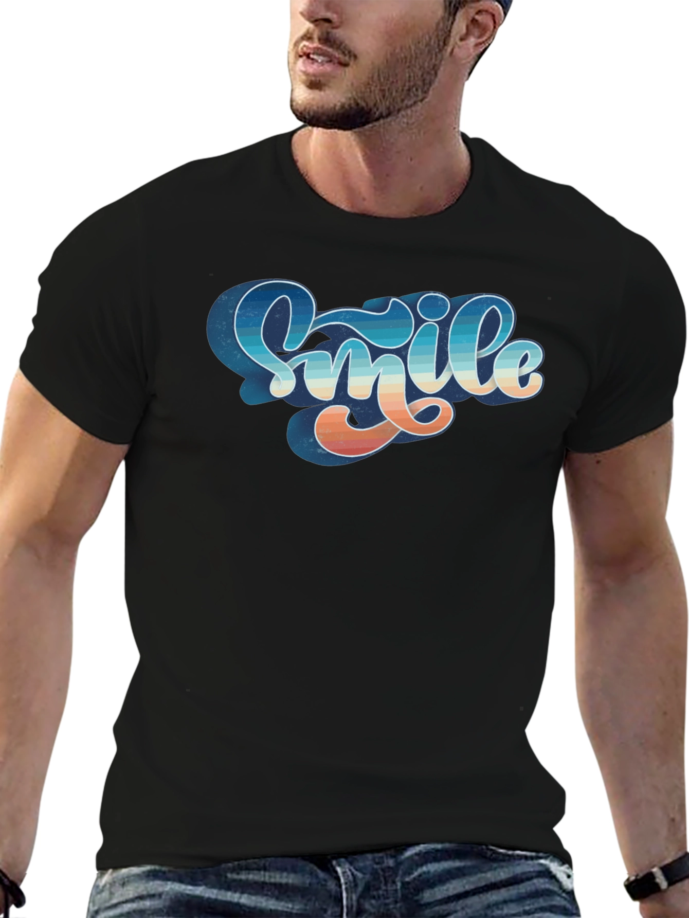 Black Retro Smile Graphic Black Tee view 6