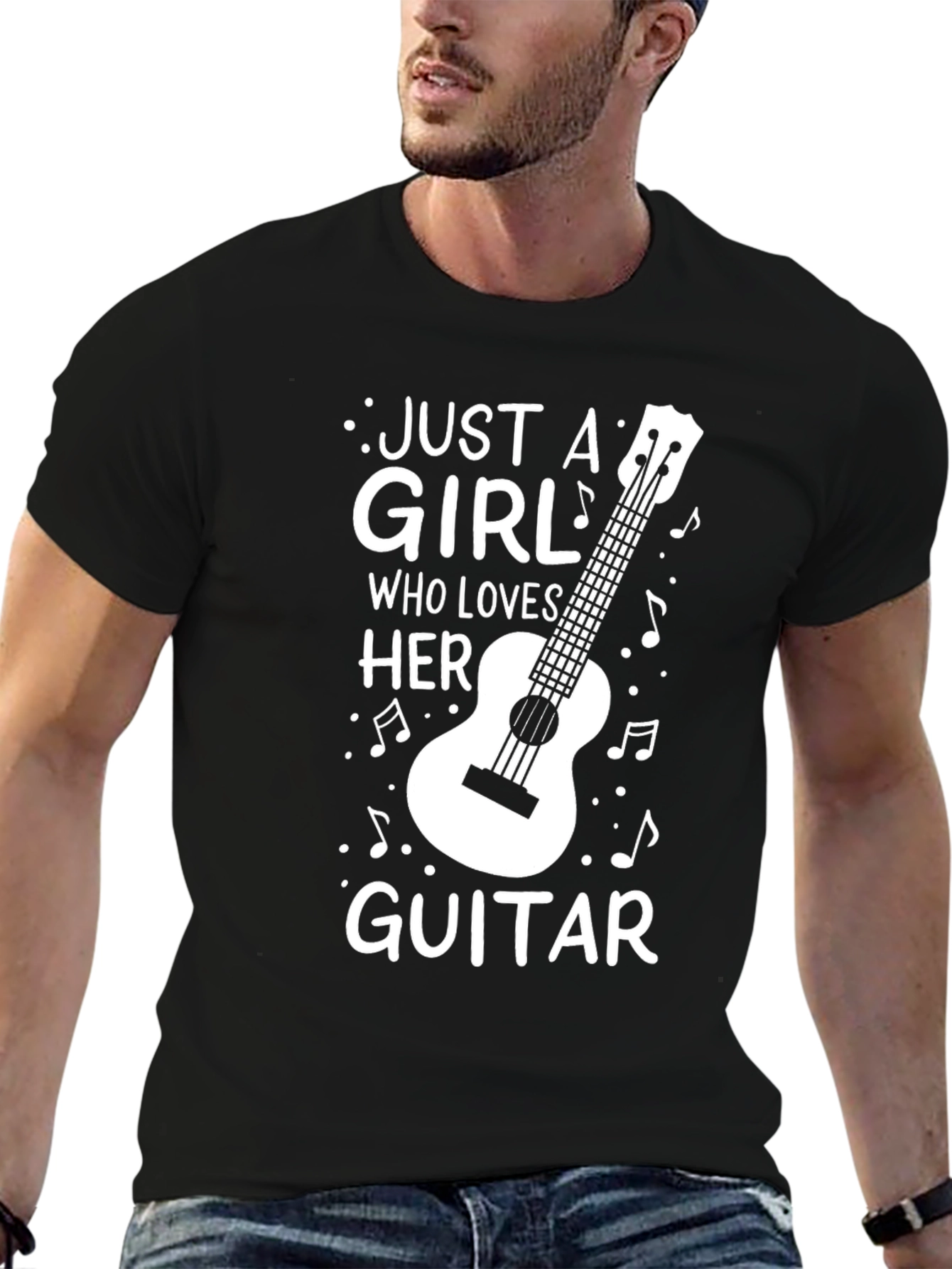 Black Just a Girl Who Loves Her Guitar T-Shirt view 6