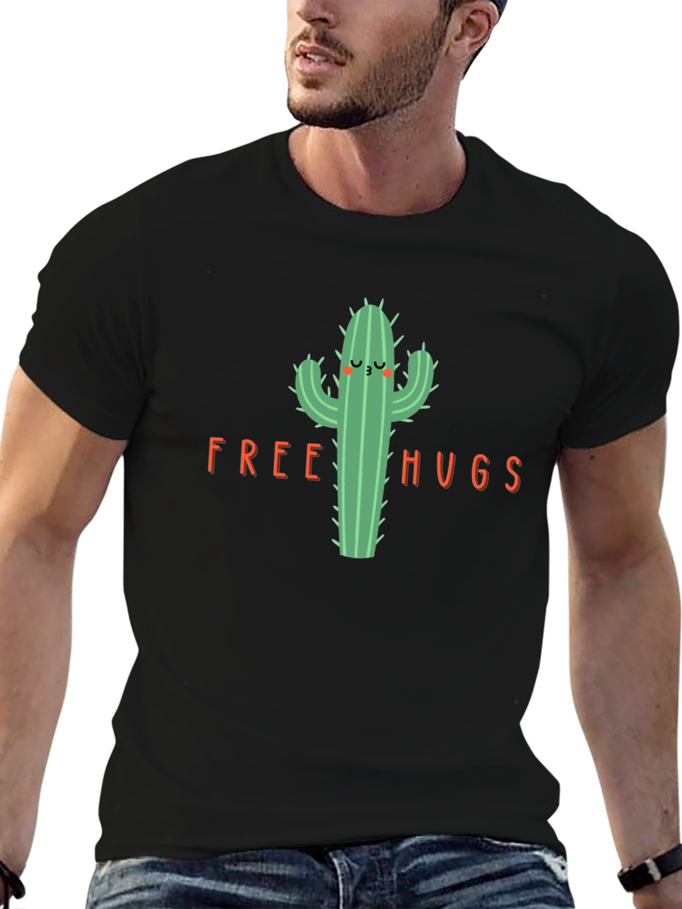 Black Cactus Free Hugs Graphic T-Shirt view 6