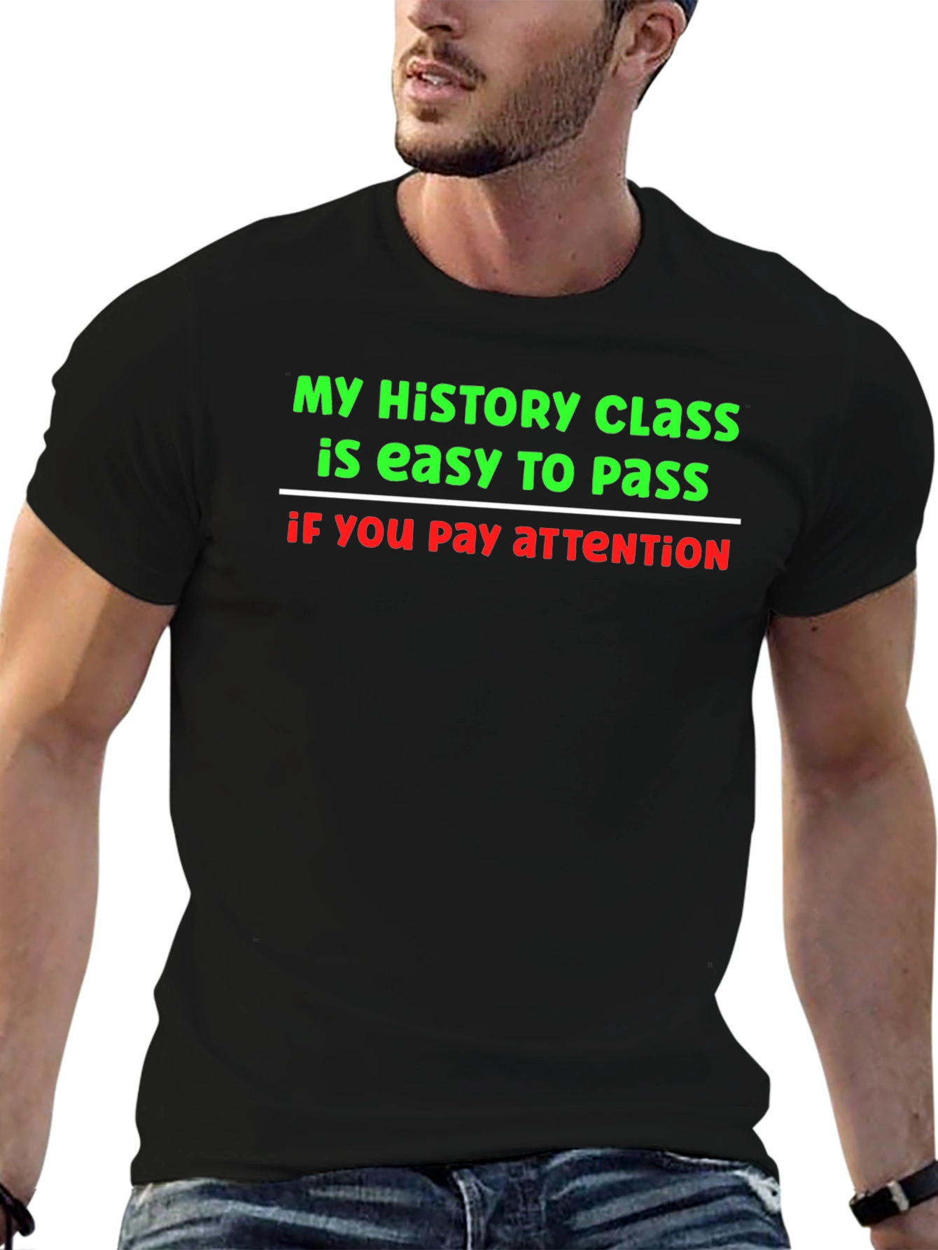 Black Funny History Class T-Shirt - Pay Attention To Pass! view 6