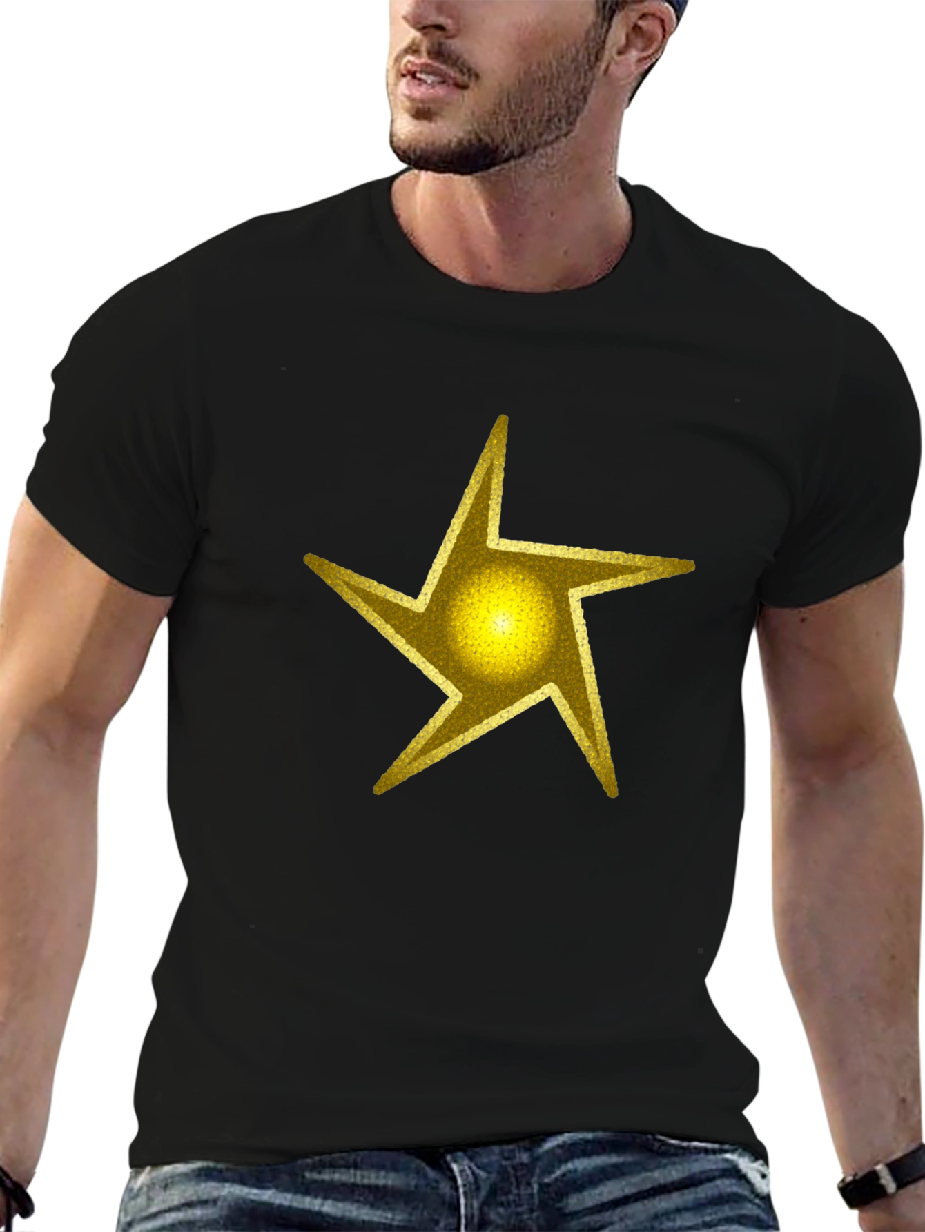 Black Golden Star Graphic Black T-Shirt view 6