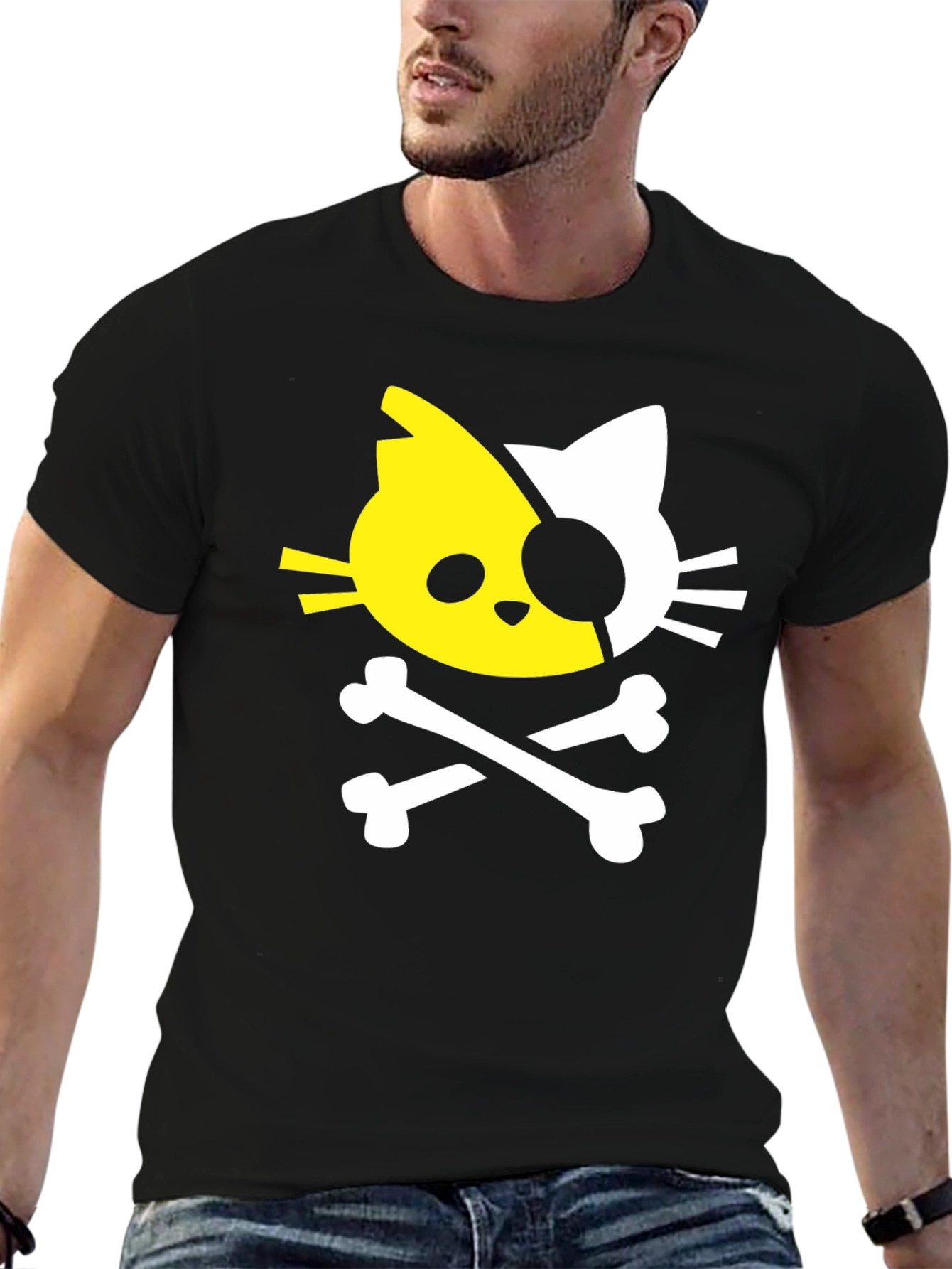 Black Cat Pirate T-Shirt - Unique Skull & Crossbones Design view 6