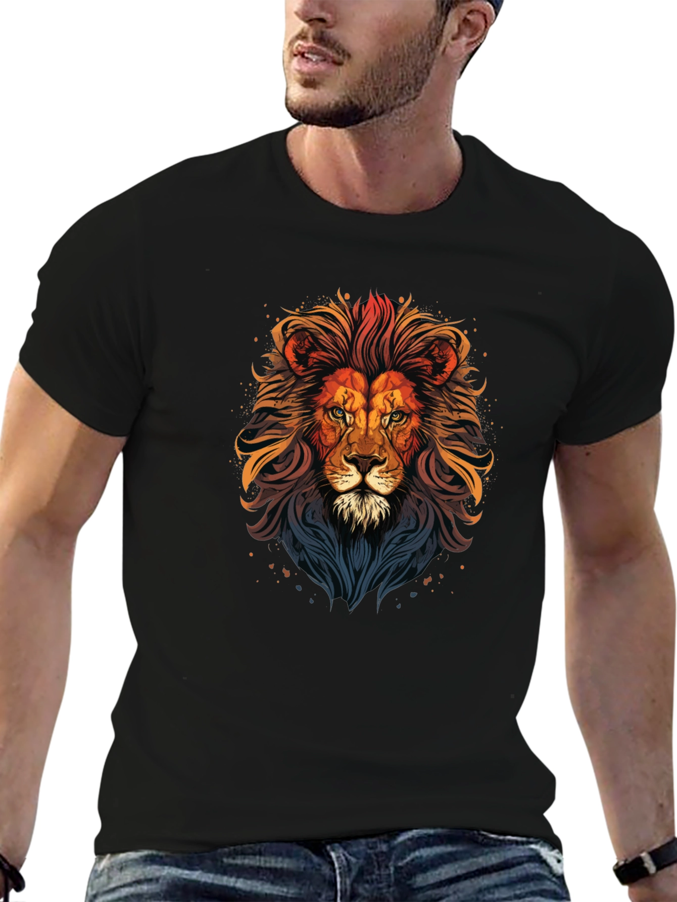 Black Lion Graphic Print T-Shirt - Men's Black Tee view 6