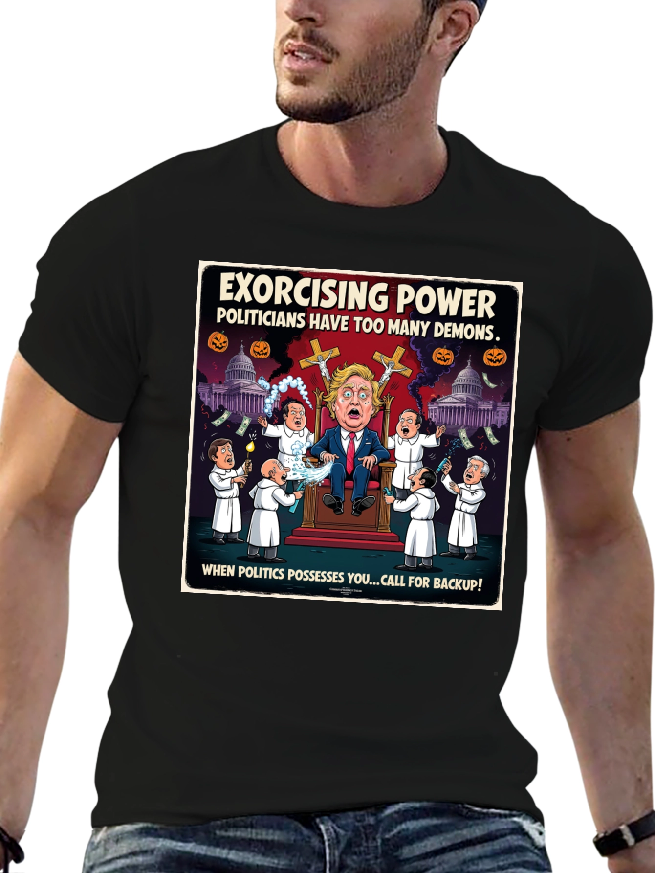 Black Exorcising Power Graphic T-Shirt view 6
