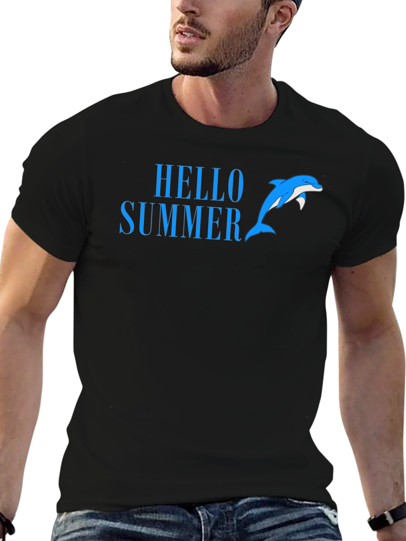 Black Hello Summer Dolphin T-Shirt view 6