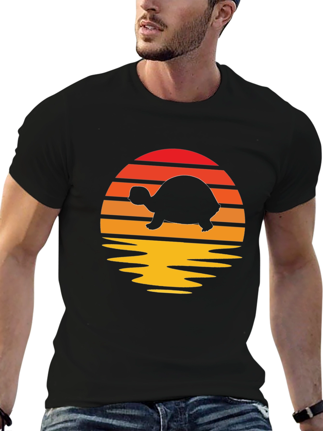 Black Turtle Sunset Graphic Tee - Retro Style Shirt view 6