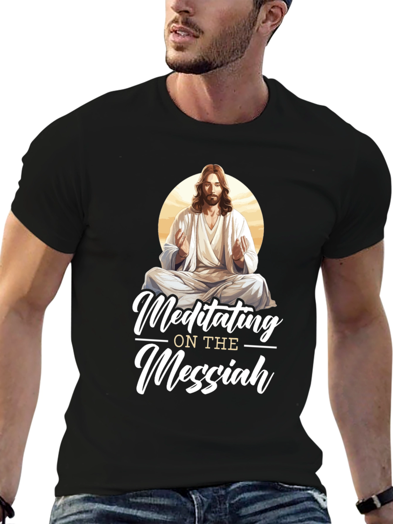 Black Meditating Messiah T-Shirt - Spiritual Comfort view 6