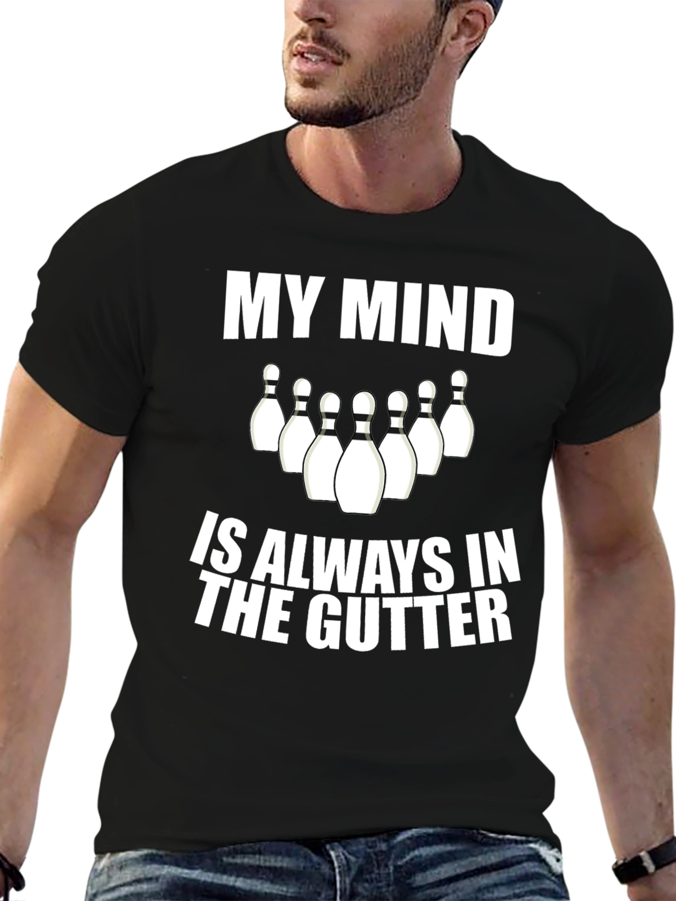 Black Funny Bowling T-Shirt - My Mind Is Always In The Gutter view 6