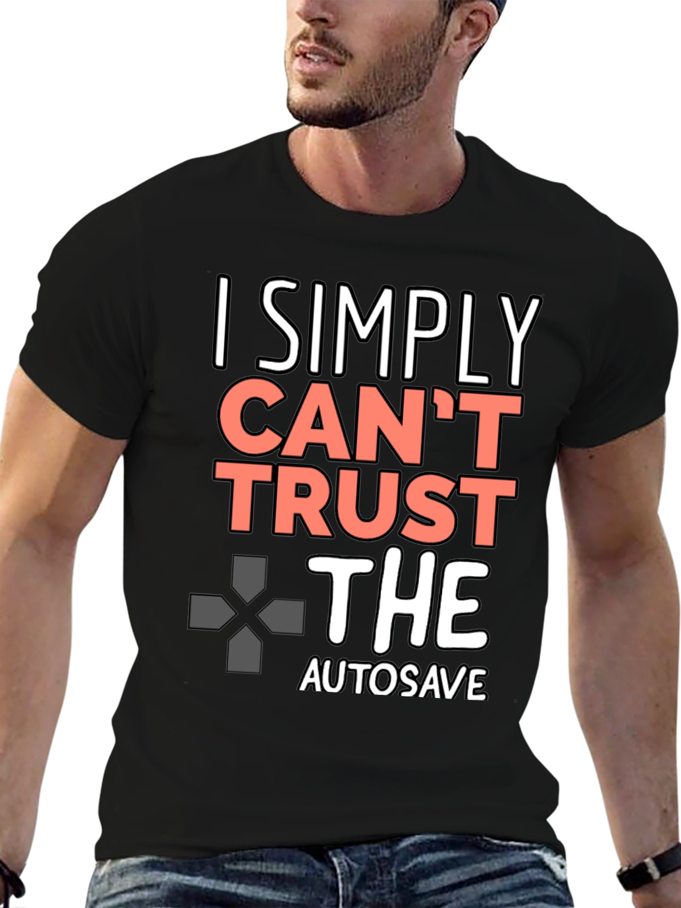 Black I Simply Can't Trust the Autosave Black T-Shirt view 6
