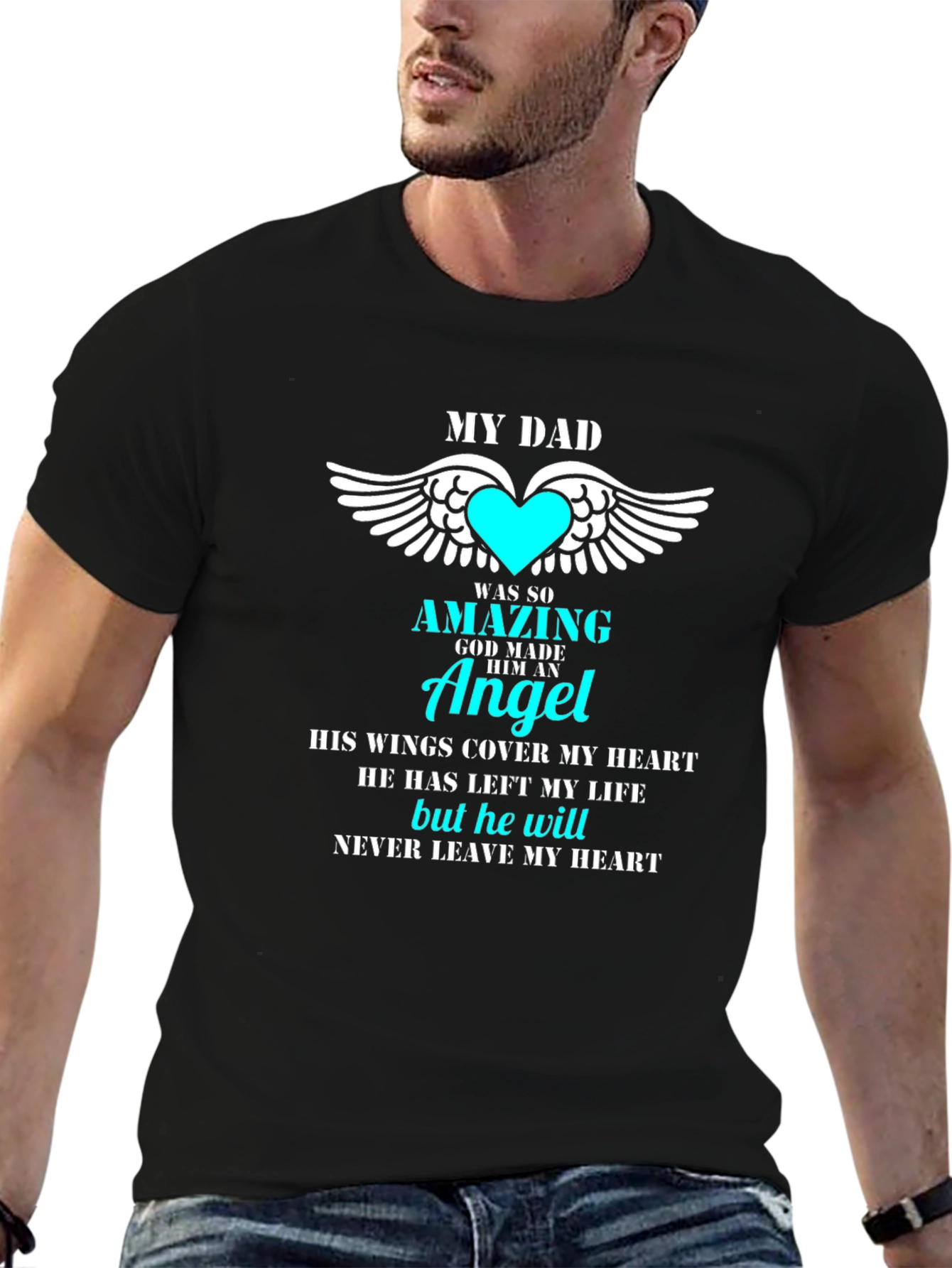 Black My Dad Was So Amazing Angel T-Shirt view 6